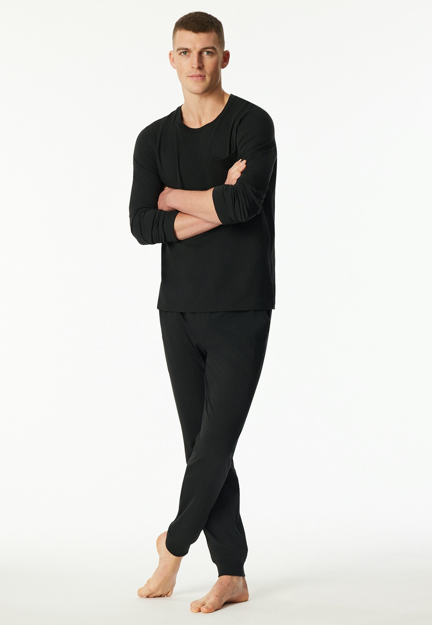 Schiesser Schlafanzug Modern Nightwear (2 tlg) seitliche Taschen, Brusttasche, Langarm, Baumwolle, Single Jersey