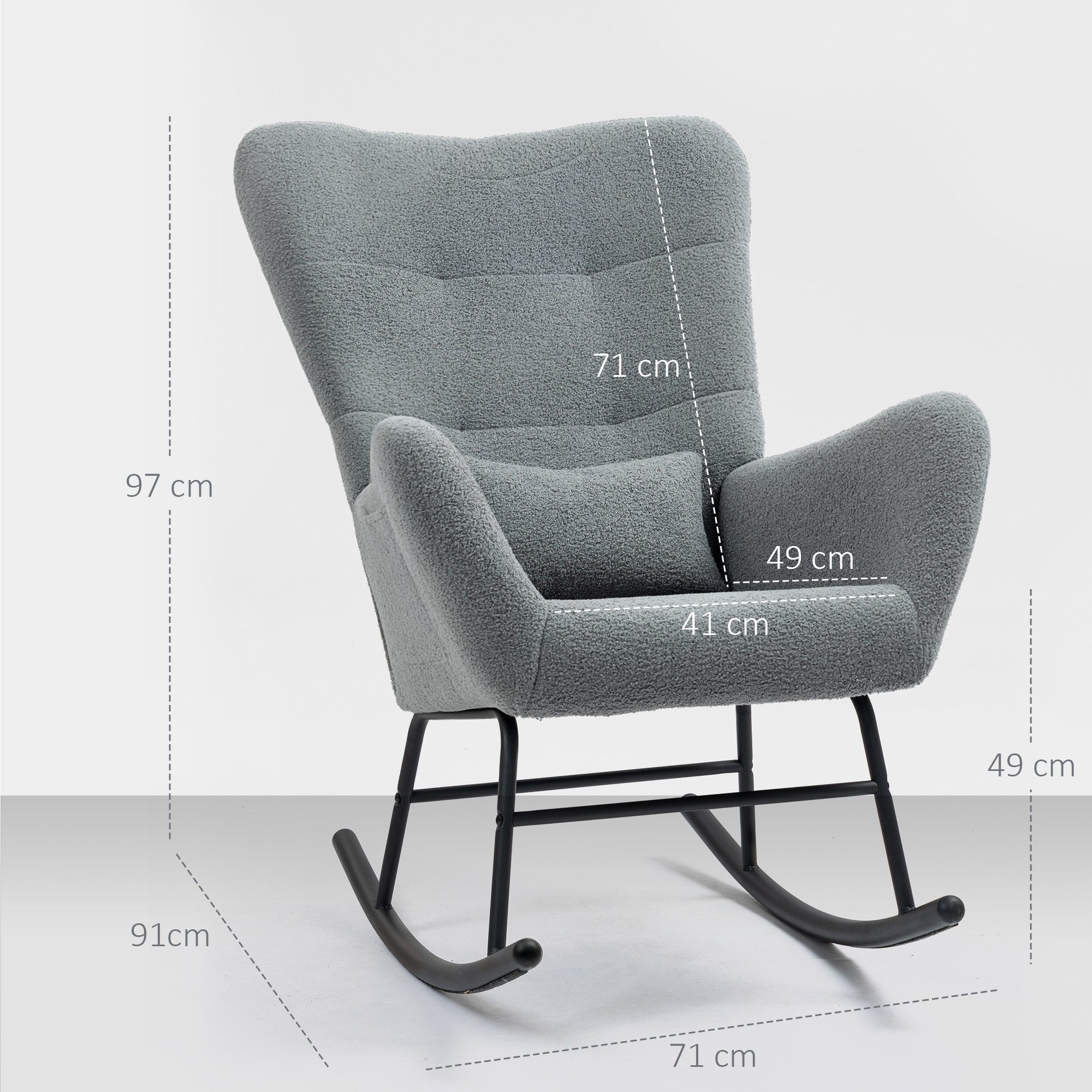 HOMCOM Schaukelstuhl Schaukelsessel mit Teddystoff-Optik, Armlehne, Stillsessel (Relaxsessel, 1 St), mit Seitentasche für Wohnzimmer, Schlafzimmer, Grau – Bild 3 von 5