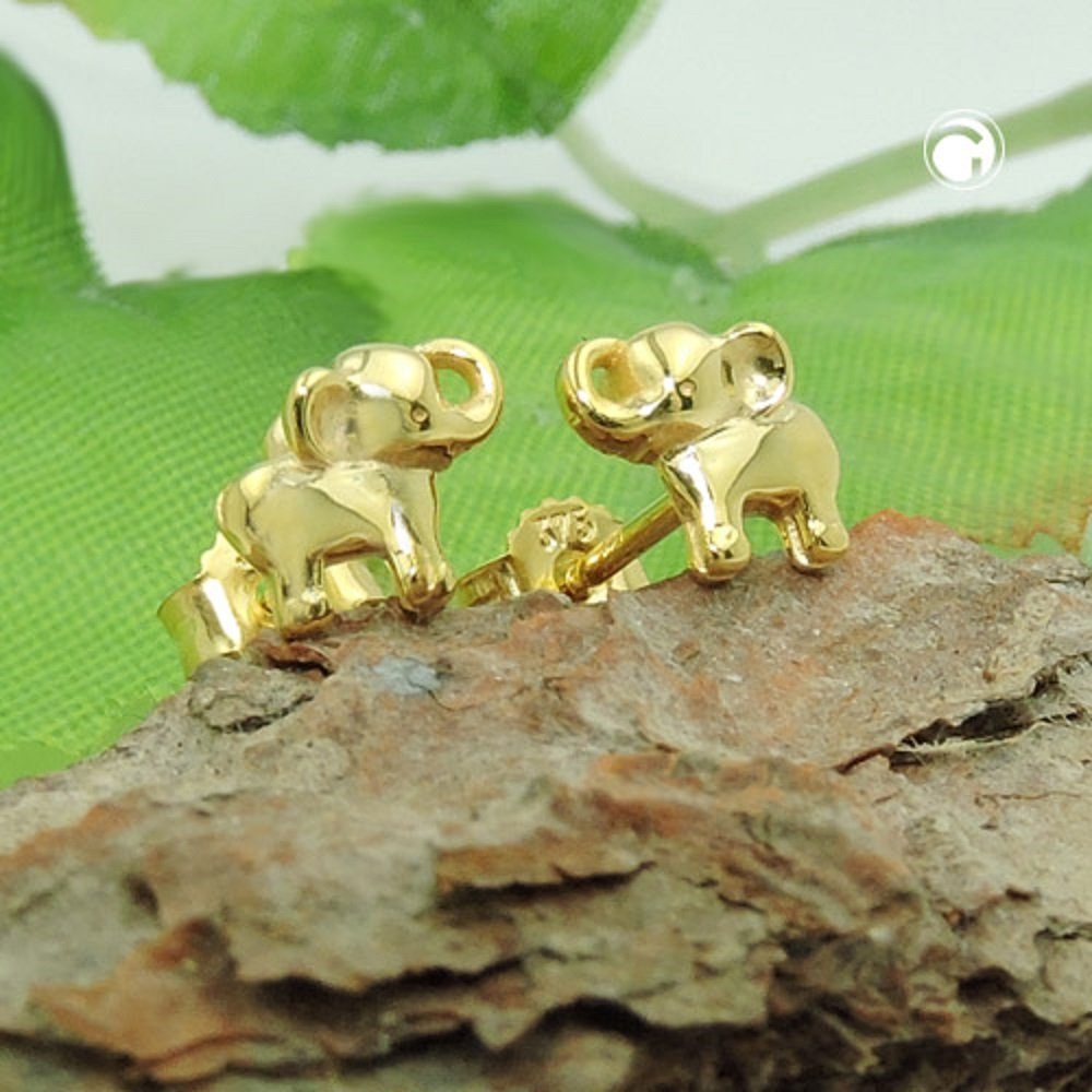 unbespielt Paar Ohrstecker Schmuckbox, für mm Elefant Kinder Gold Ohrringe glänzend 375 Kleiner x inkl. 7 Goldschmuck 6