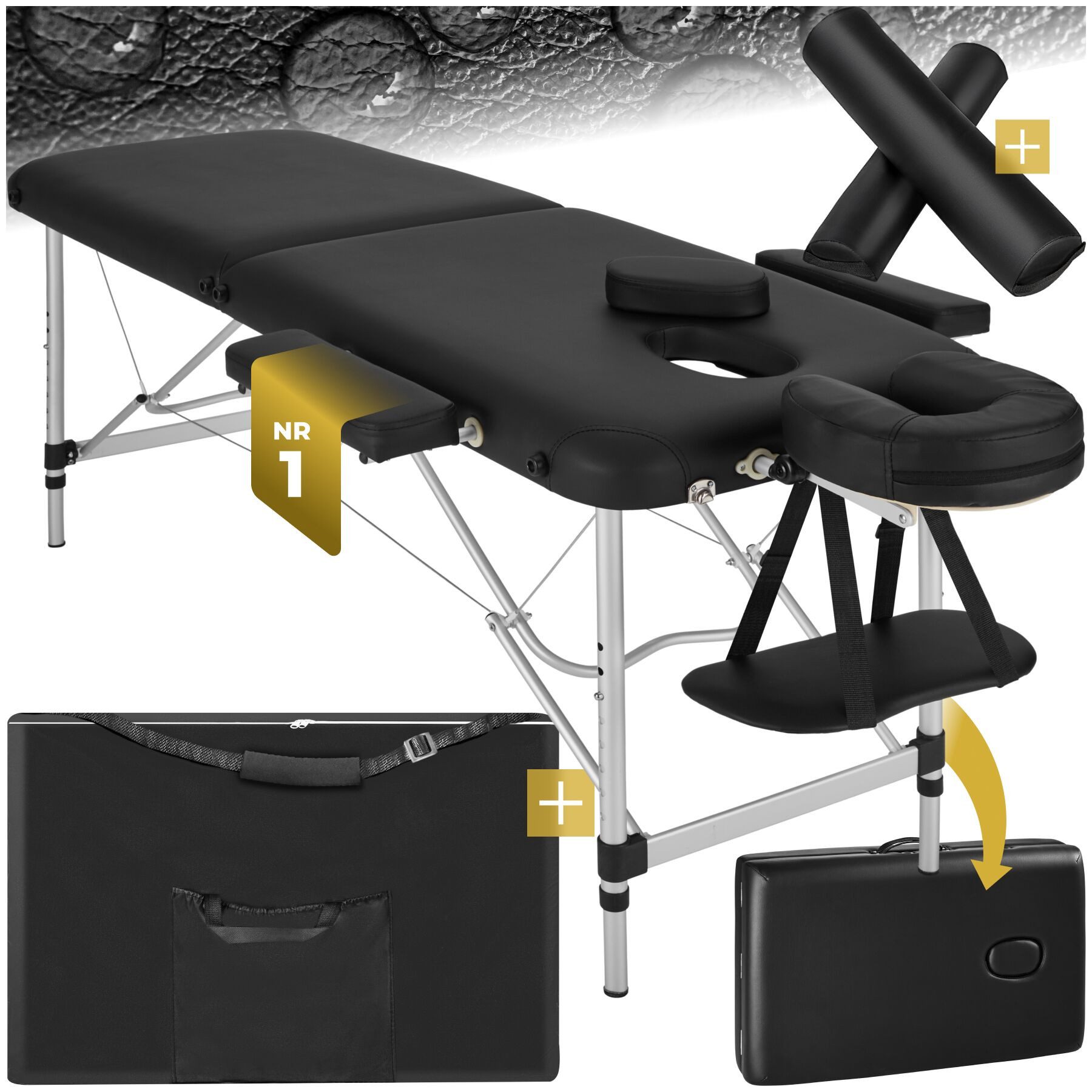 tectake Massageliege 2-Zonen-Massagetisch-Set, Maße: 210 x 95 x 89 cm, Polsterung 4 cm (Kosmetikliege, 1-St., in schwarz), Breite 61 cm, Lagerungsrollen & Tragetasche, klapp- & höhenverstellbar