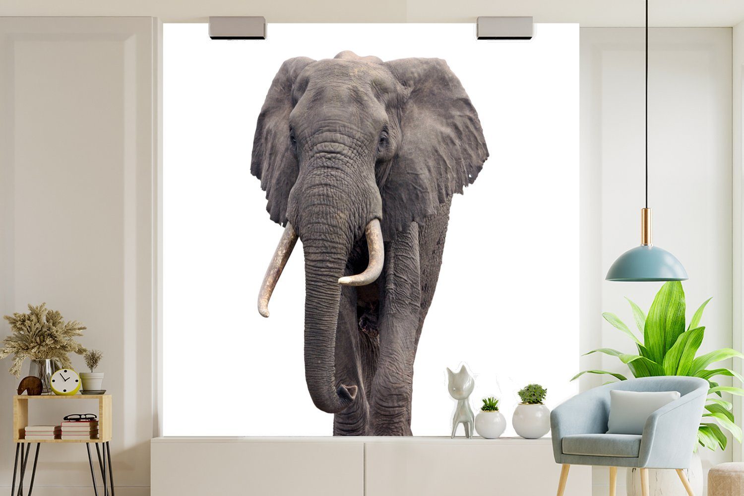 Fototapete St), Afrika Tapete Schlafzimmer, Vinyl - Elefant für oder Matt, Wohnzimmer - bedruckt, MuchoWow (5 Weiß, Wandtapete