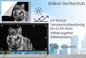 MuchoWow Balkonsichtschutz Wolf - Tiere - Wild - Schwarz - Weiß (1-St) Balkonbanner, Sichtschutz für den Balkon, Robustes und wetterfest