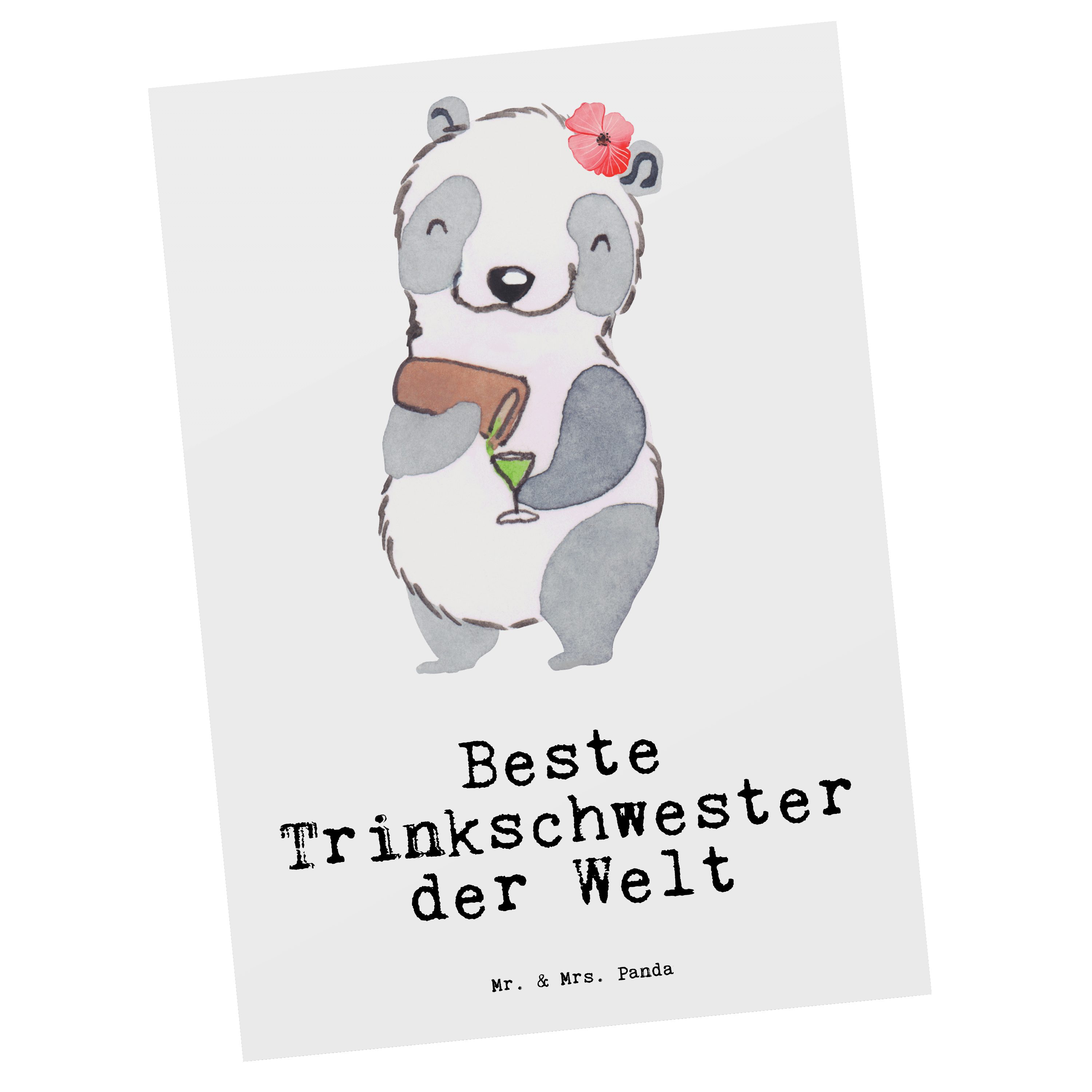 Freude Trinkschwester Sister, Danke, Panda der Grußkarte, Beste Panda für, - machen, Schenken - Postkarte Weiß Mr. Welt Mrs. & Geschenk, Einladung, Kleinigkeit, Geschenkkarte,