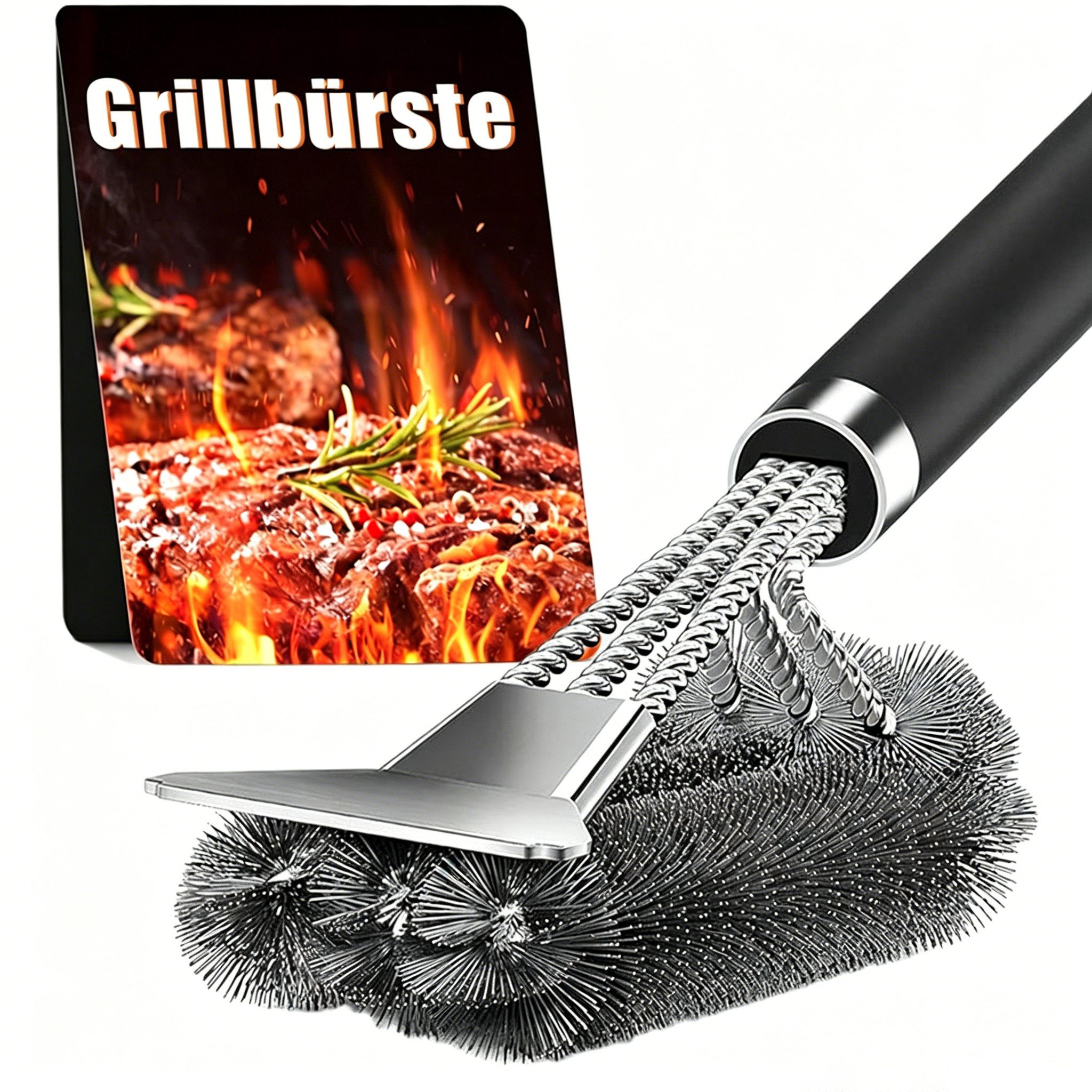 ibettertec Grillbürste Premium Edelstahl 3-in-1 Grillbürste 42 cm, Schaber & dichte Borsten, (Premium Edelstahl 3-in-1 Grillbürste mit Schaber, PP-Isoliergriff, 42 cm lange Reinigungsbürste, dicht gebundene Borsten für Gasgrill, Holzkohlegrill und Grillrost)