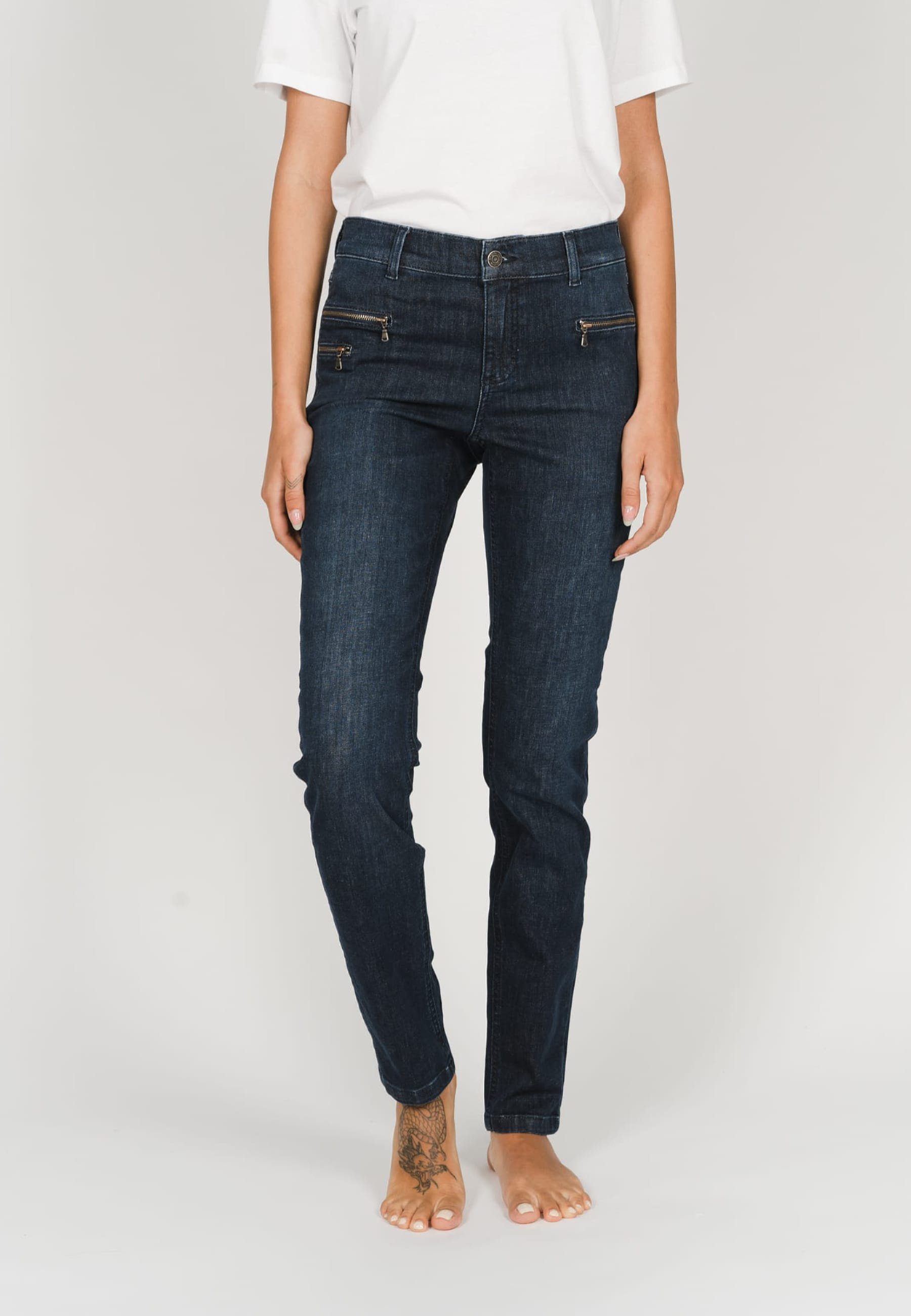 ANGELS Slim-fit-Jeans Jeans Malu Zip mit mit indigo Label-Applikationen Zierreißverschlüssen