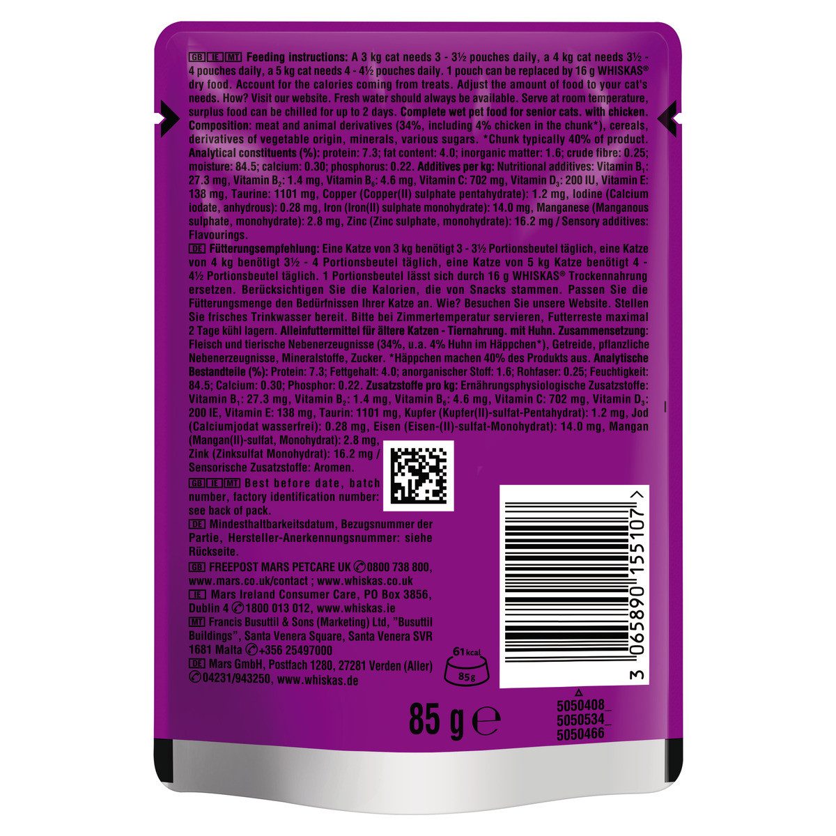 Whiskas 7+ mit Huhn in Sauce 85 g, für: Katze