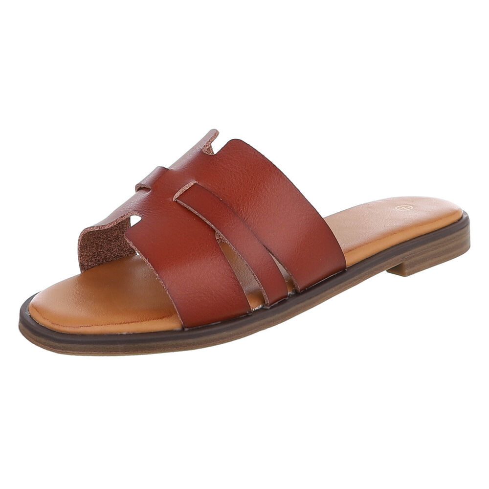 Ital-Design Komfortable Damensandalen mit gekreuzten Riemen für Freizeit Pantolette (91409279) Blockabsatz Pantoletten in Braun