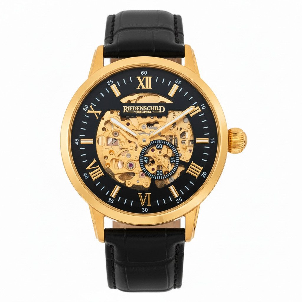 Riedenschild Automatikuhr RS7600-04 Skelettuhr Lederband Schwarz 42 mm