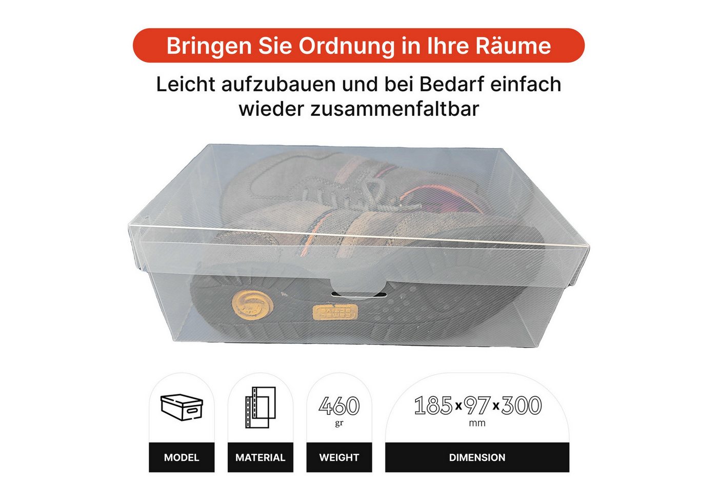 Thumbnail - Dynasun Schuhbox Schuhbox PP437 (3 St), Aufbewahrungsbox Stapelbare faltbare Schuh und Stiefelbox Damen Herren