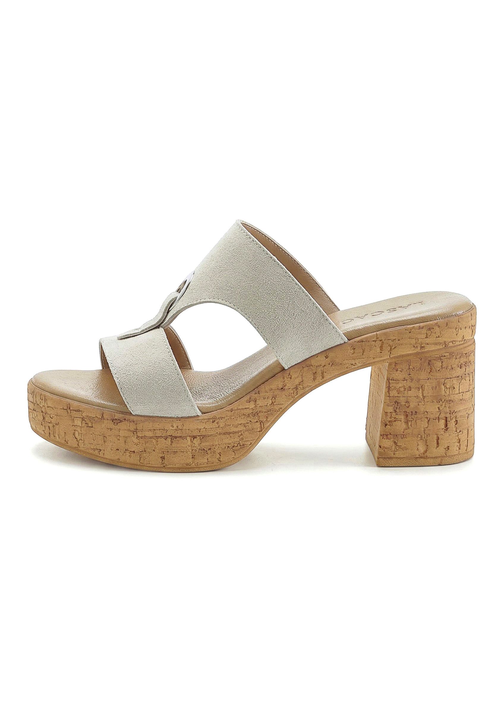LASCANA Sandale, Mule, offener Schuh, Sommerschuh, Pantolette aus Leder mit Blockabsatz in Kork-Optik