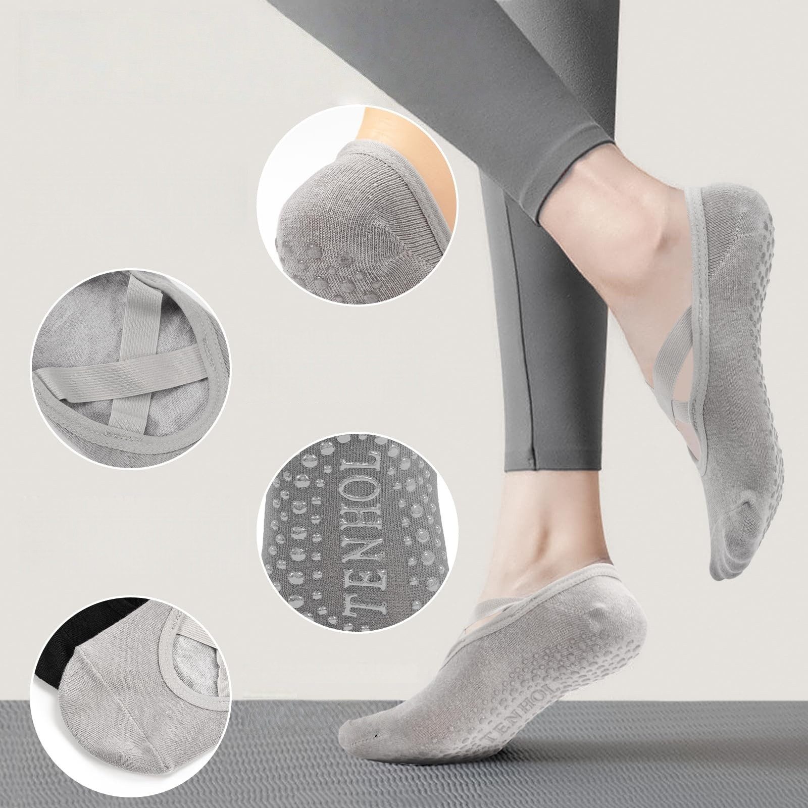 FOUORTUNATE-BEE Sportsocken Yogasocken Damen 35–39, 4 Paar Rutschfeste Socken für Yoga Anti-Rutsch Socken für Ballett Tanz Fitnessstudio & Zuhause