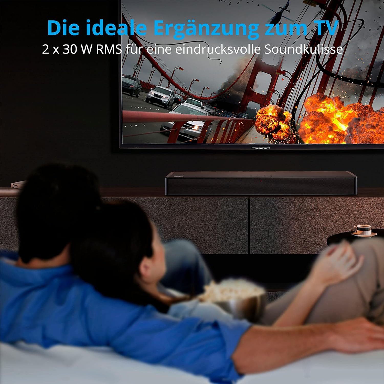 Medion® MEDION MD44055 2.0 Soundbar Lautsprecher Bluetooth 5.1 HDMI 3,5mm Soundbar (Bluetooth, 60 W)