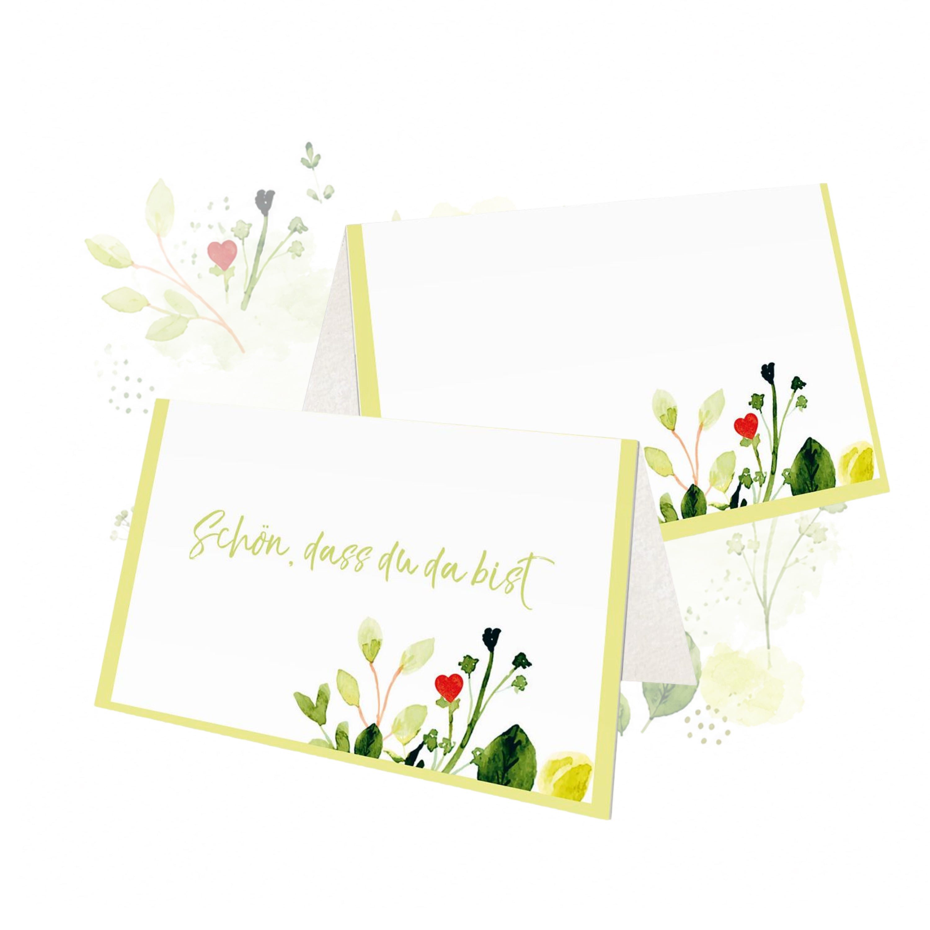 Logbuch-Verlag Klappkarte Tischkarten 25er-Set floral, beschreibbar, 8,5 x 5,5 cm – „Schön, dass