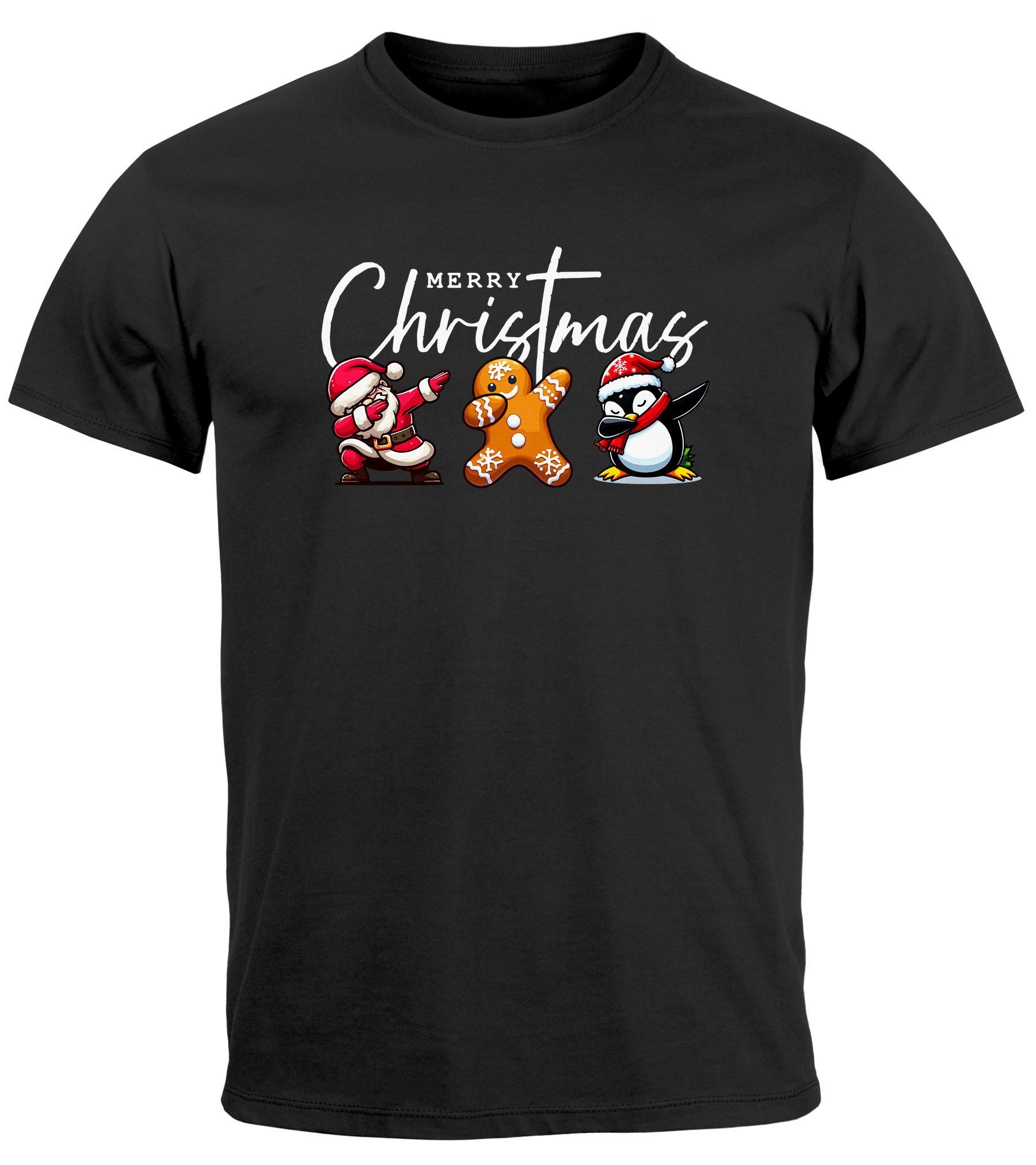 Print-Shirt Herren T-Shirt Weihnachtsshirt Merry Christmas Dabbing Pinguin Santa