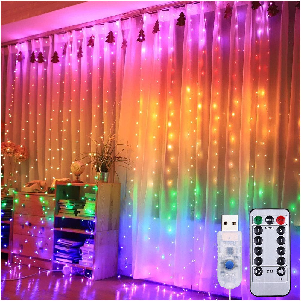 LED-Lichterkette LED Lichtvorhang Regenbogenvorhang Lichterketten, 8 Modi, Time