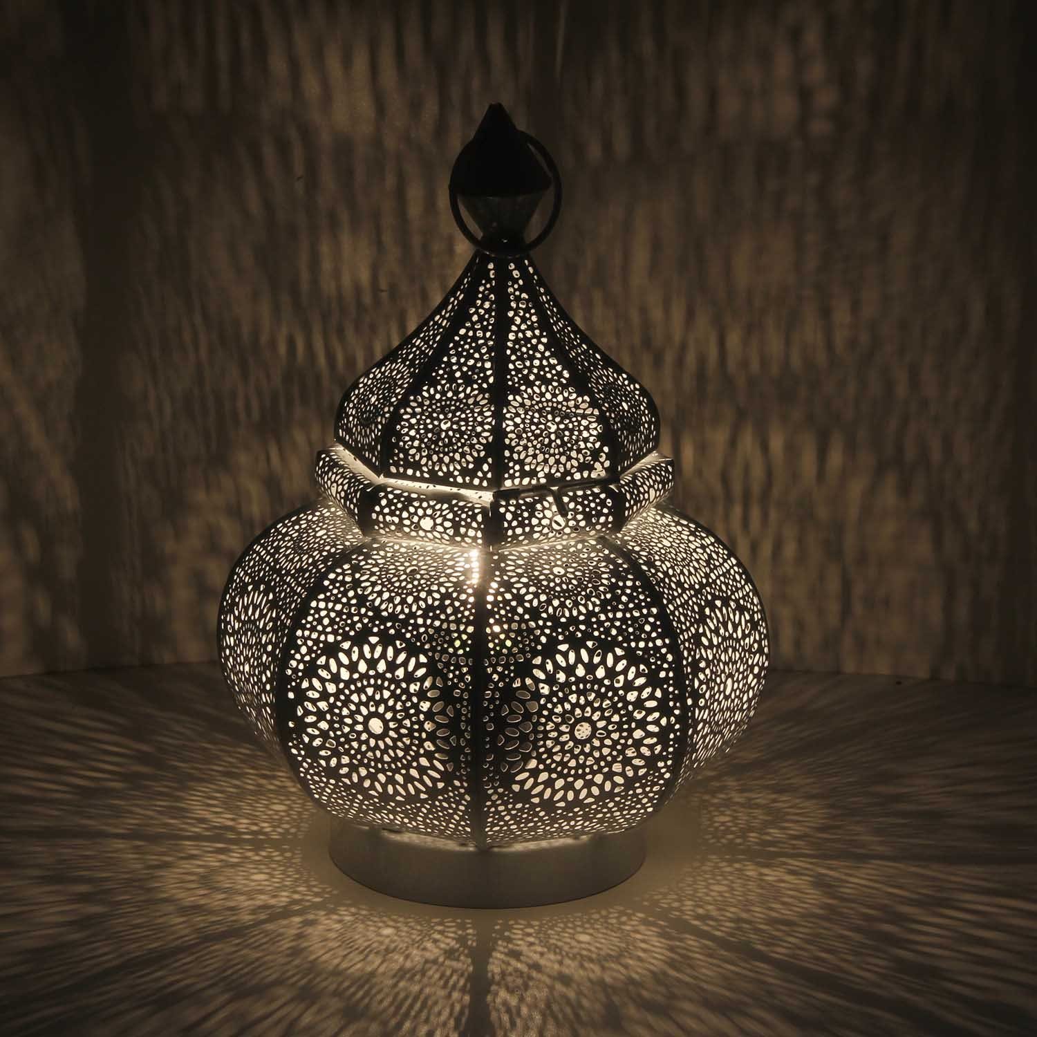 Casa Moro Nachttischlampe Orientalische Tischlampe Fahid in weiß Gold Ramadan  Lampe, ohne Leuchtmittel, Handmade