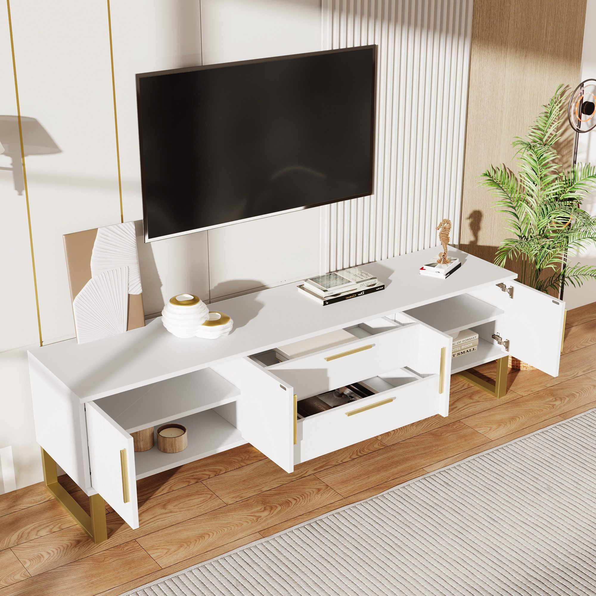 Furnishings Home TV-Schrank Hochglanz Lowboard TV-Konsolentisch Breite 170 cm (170x40x53.5 cm) perfekte Kombination aus Eleganz, Luxus und Funktionalität