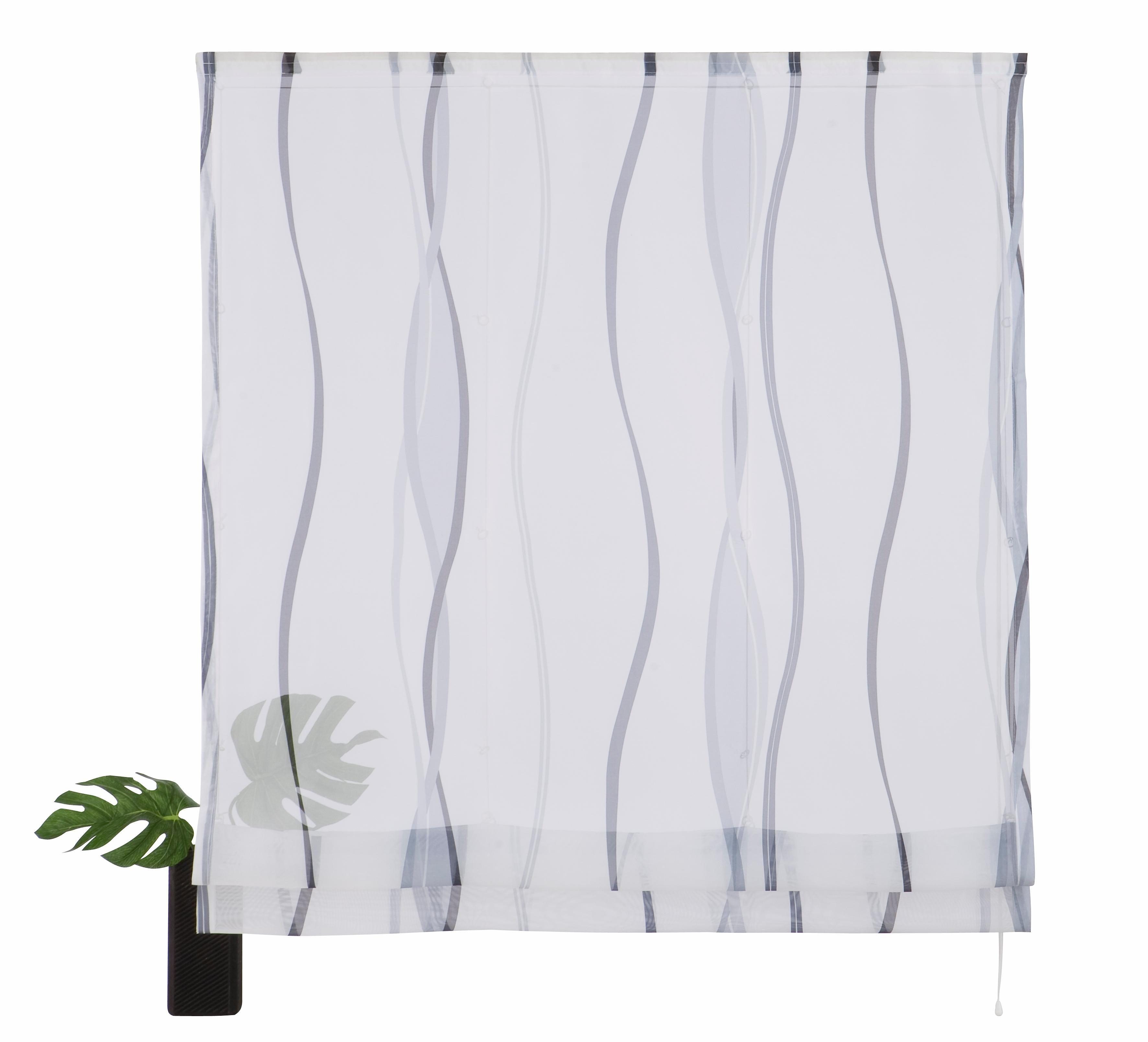 Raffrollo Dimona, my home, mit Klettschiene, Transparent, Voile, Polyester, Wellen weiß/silberfarben/grau