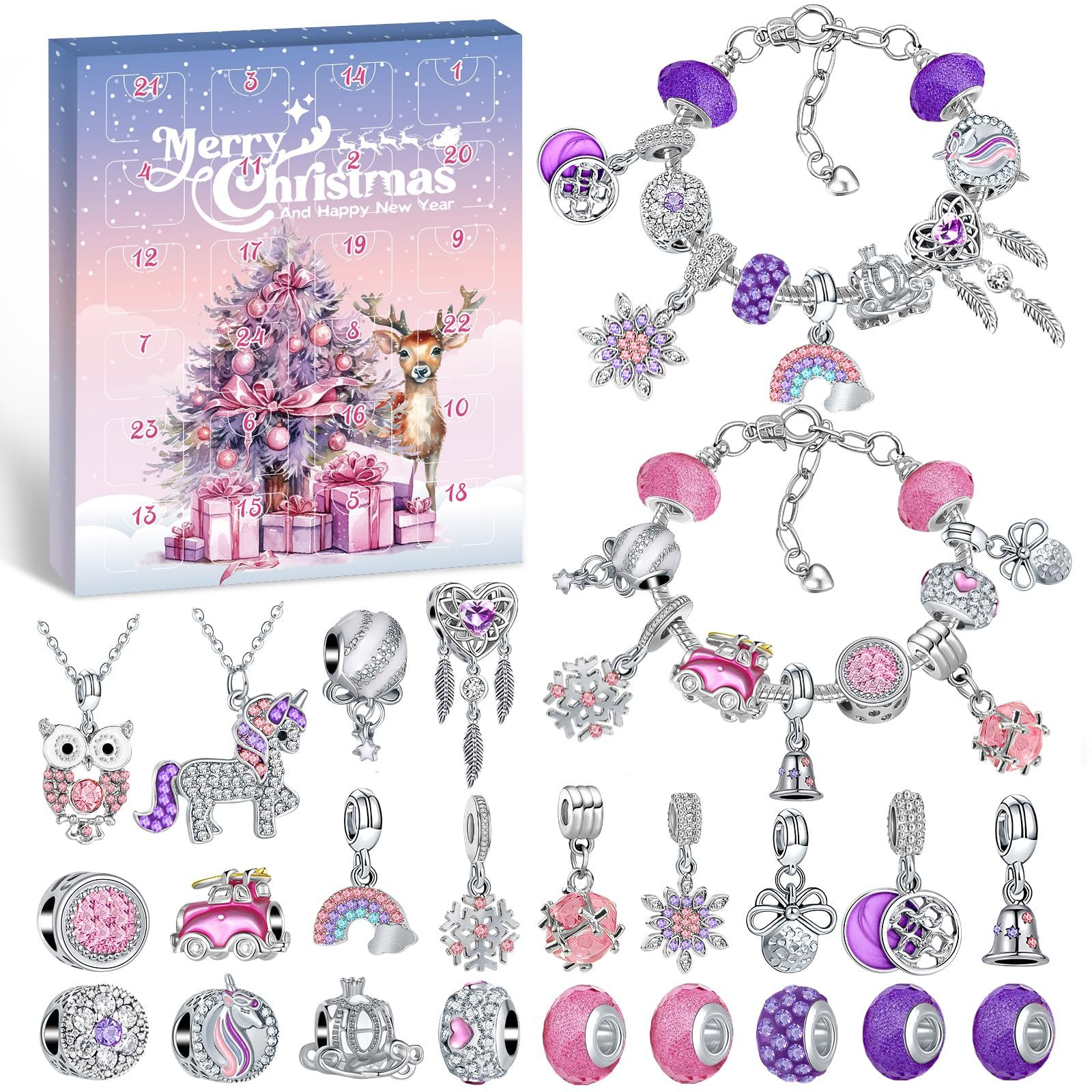 CLTYQ Schmuck-Adventskalender Schmuck-Adventskalender Weihnachtskalender Teenager Mädchen Kinder, DIY Adventskalender Inhalt Kinder Frauen Schmuck Armband