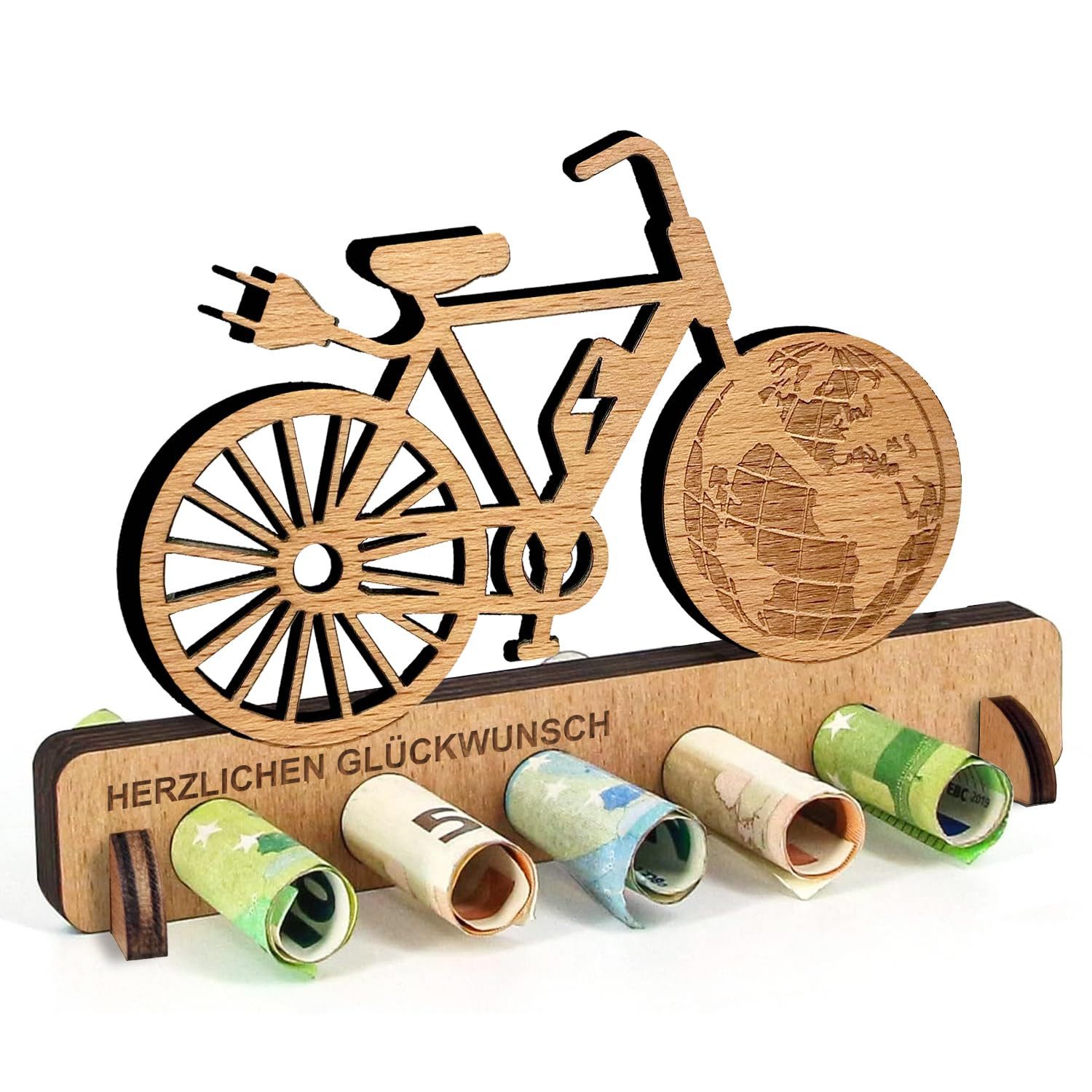 FOUORTUNATE-BEE Grußkarten Geldgeschenk Holz Fahrrad Geburtstag Geschenk für Radfahrer, Holz Geldgeschenk Fahrrad mit Halter für Geld Gutscheine Fotos