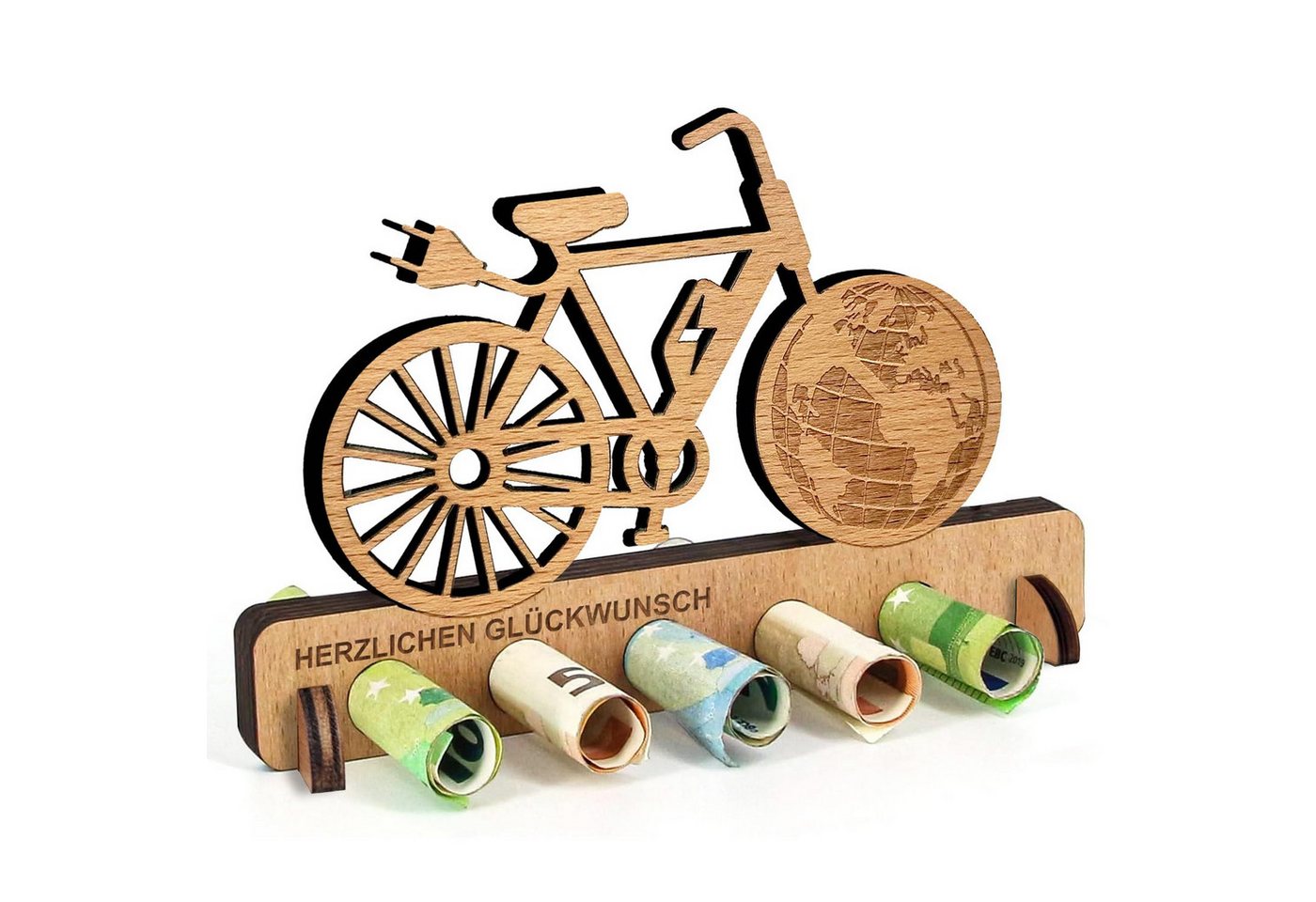 FOUORTUNATE-BEE Grußkarten Geldgeschenk Holz Fahrrad Geburtstag Geschenk für Radfahrer, Holz Geldgeschenk Fahrrad mit Halter für Geld Gutscheine Fotos