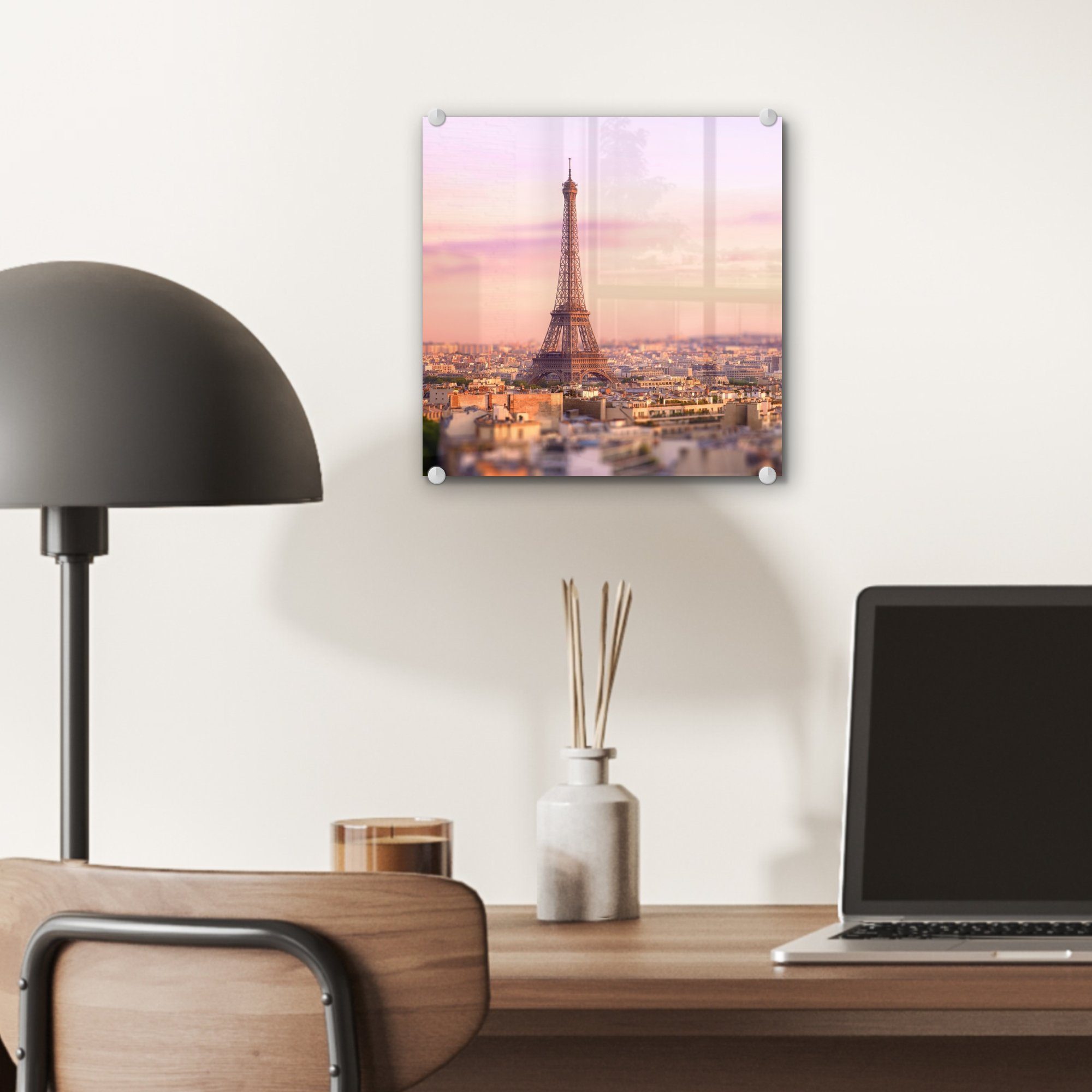 MuchoWow Acrylglasbild Paris in Pastellfarben, auf Glasbilder (1 Wanddekoration - auf Glas - Glas Foto - St), Bilder Wandbild