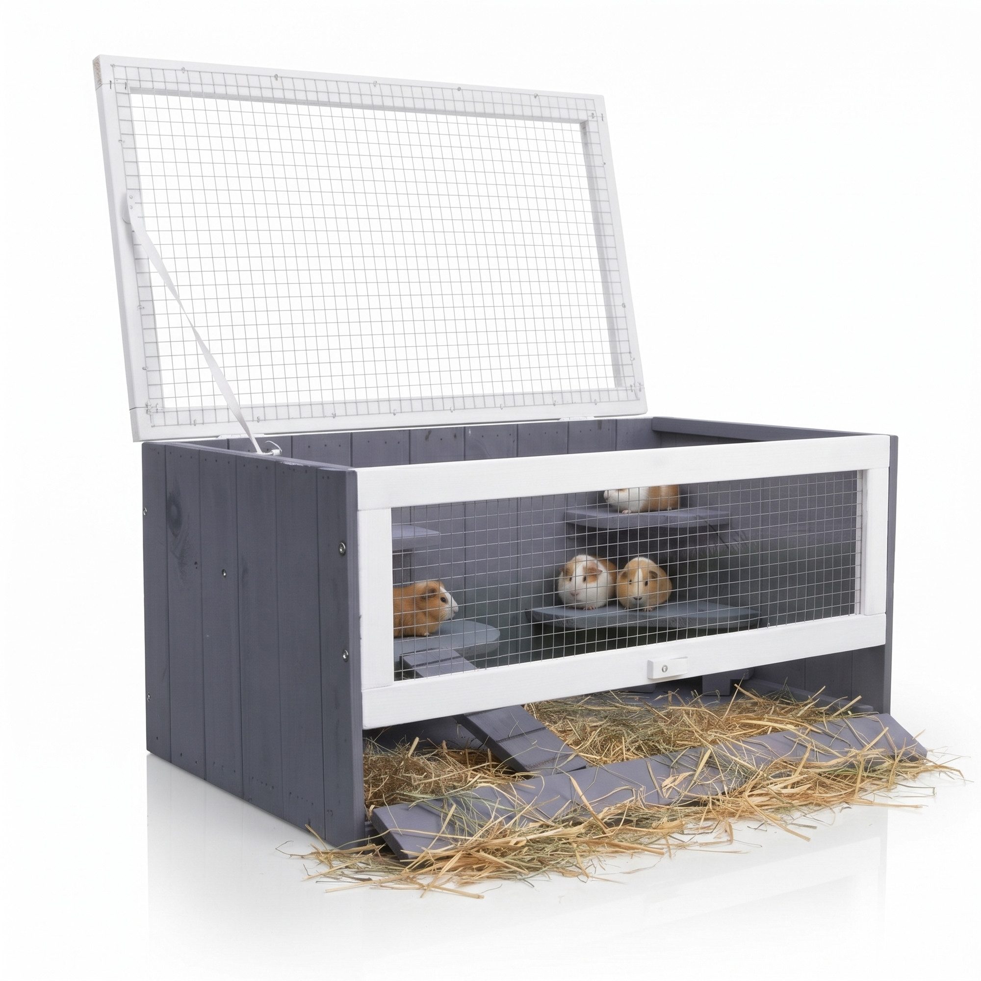 Mucola Kleintierkäfig Kleintierstall Hamsterkäfig Gehege Mäusekäfig Rattenkäfig, inkl. Haus, Trinkflaschenhalterung und Rampe
