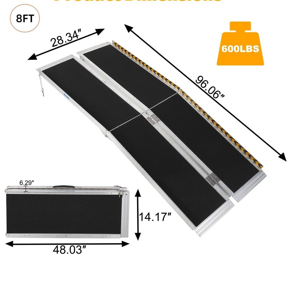 GarveeMore Auffahrrampe Tragbare Rollstuhlrampe 8FT Rutschfeste Faltbare Handicap Rampe