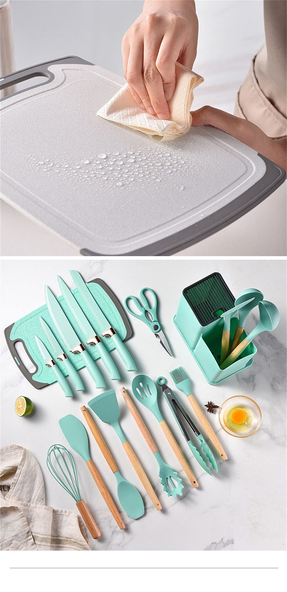 Fine Life Pro Kochbesteck-Set 19 -teiliges Silikon -Küchengeräteset, (hitzebeständig, antihaftend und mit einem), tragbarem Aufbewahrungssystem - ideal für Koch – Bild 5 von 5