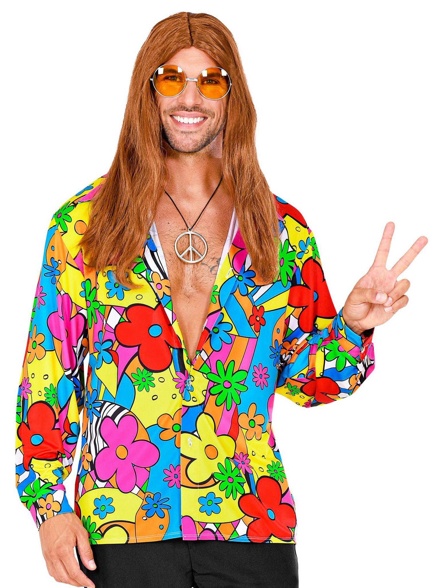 Widdmann Hippie-Kostüm 70er Hippie Flower Hemd Herren - Karneval Fasching, Mit diesem Hemd für Männer wird einem ganz blümerant zumute.