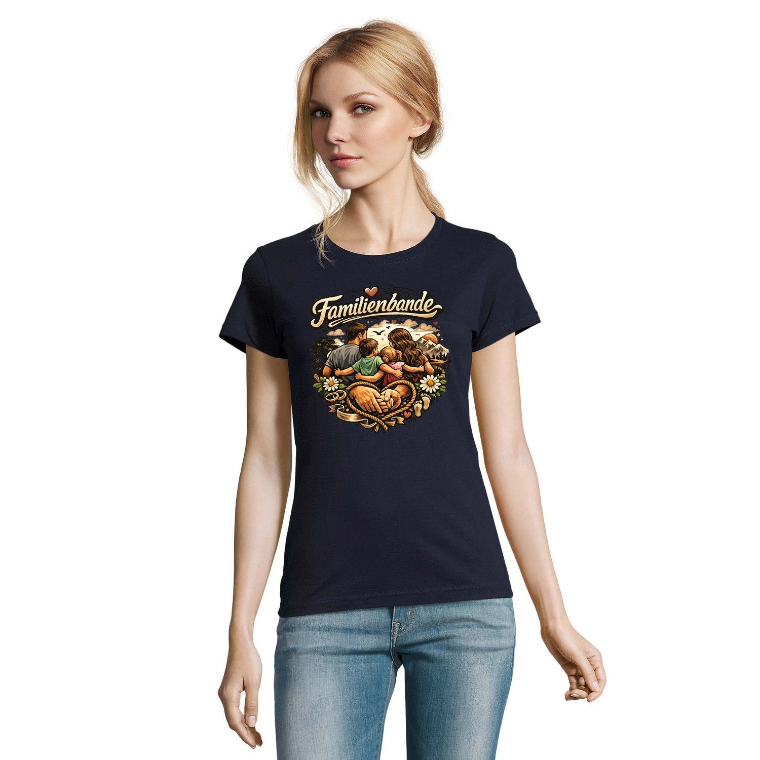 Blondie & Brownie T-Shirt Familienbande Damen Tee Print Familie Vater Mutter Geschenk Motiv (Einzelstück, Einzelartikel) Familienbande Damen Tee Harmonie Motiv