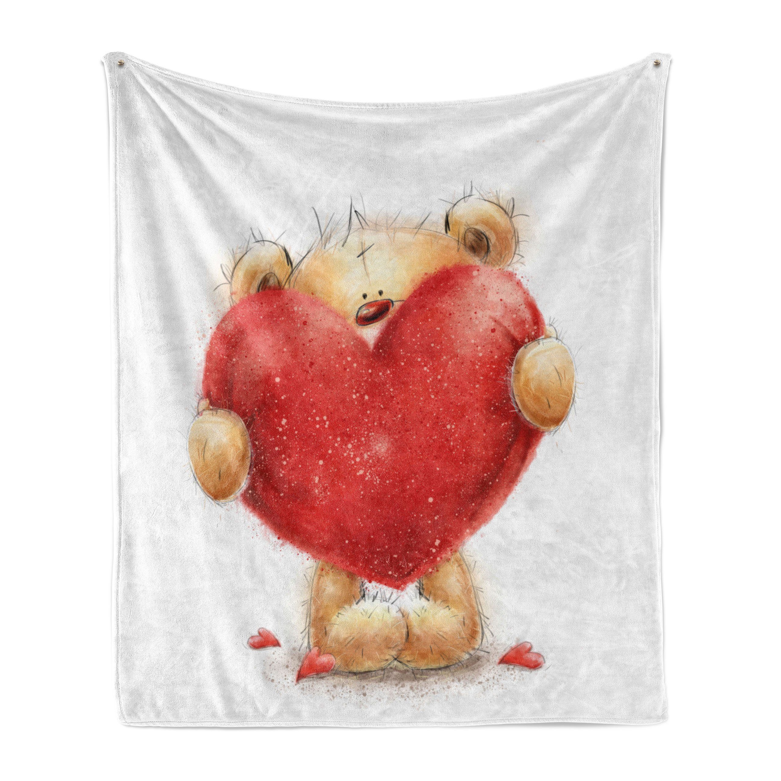 Wohndecke Gemütlicher Plüsch Außenbereich, Romantisches Heart Mascot den Bär und Abakuhaus, für Red Innen