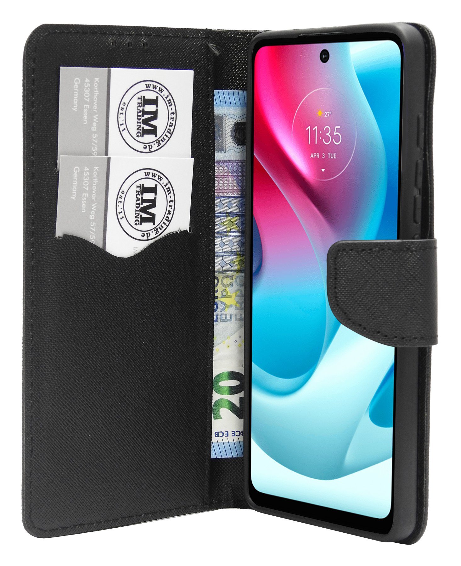 cofi1453 Handyhülle Buch Tasche für Motorola Moto G60s Schwarz 6,8 Zoll, Kunstleder Schutzhülle Handy Wallet Case Cover mit Kartenfächern, Stan