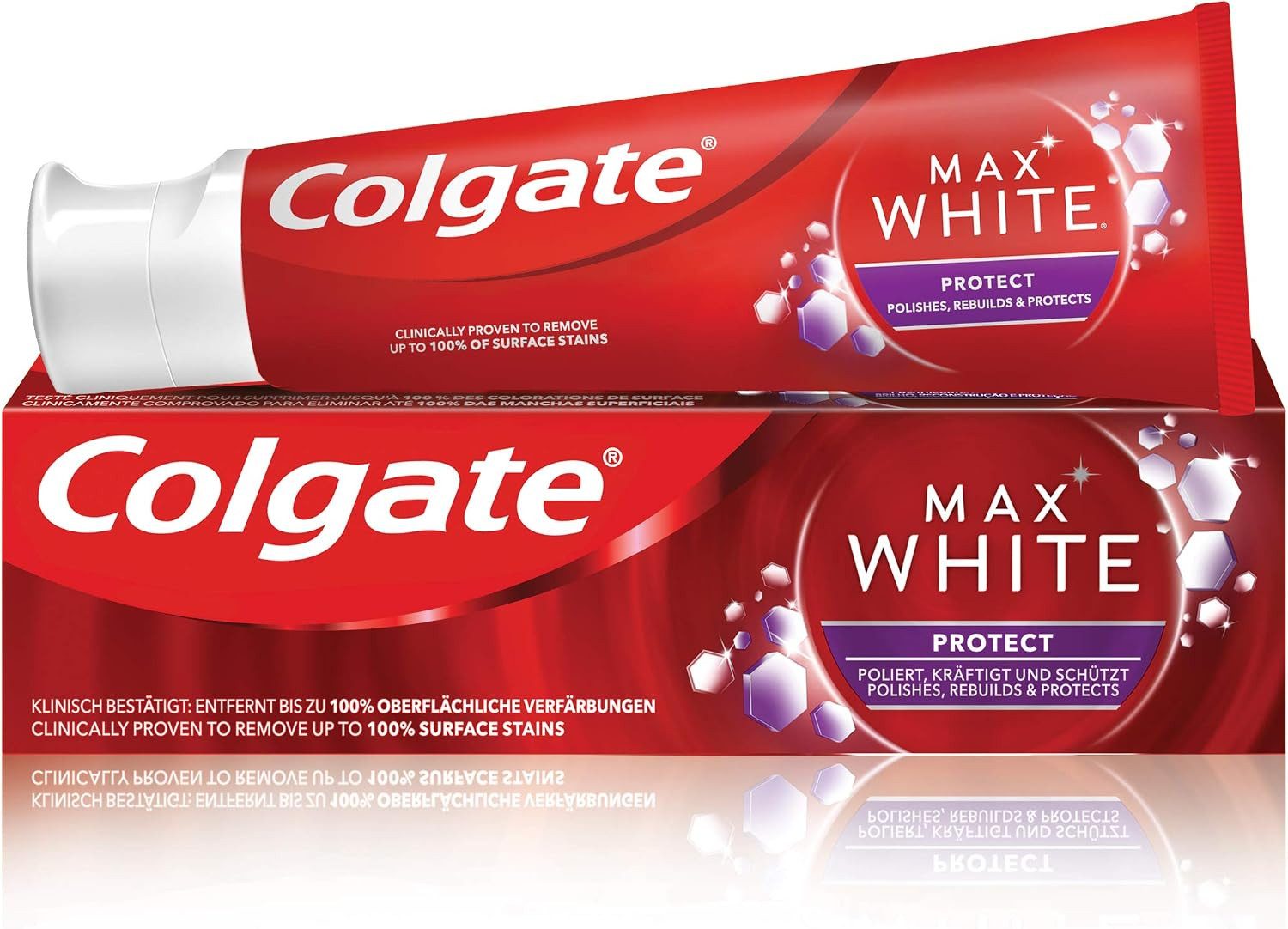 Colgate Zahnpasta 1x Colgate Zahnpasta Max White Protect, 75 ml, (1-St) Zahncreme für ein ein strahlendes, gesundes Lächeln