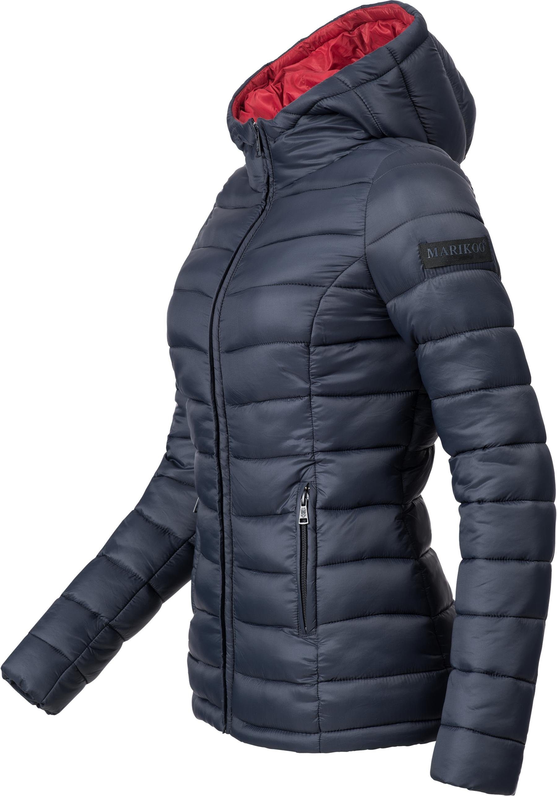 Marikoo Steppjacke Luci modische Damen Übergangsjacke blau großer Kapuze mit