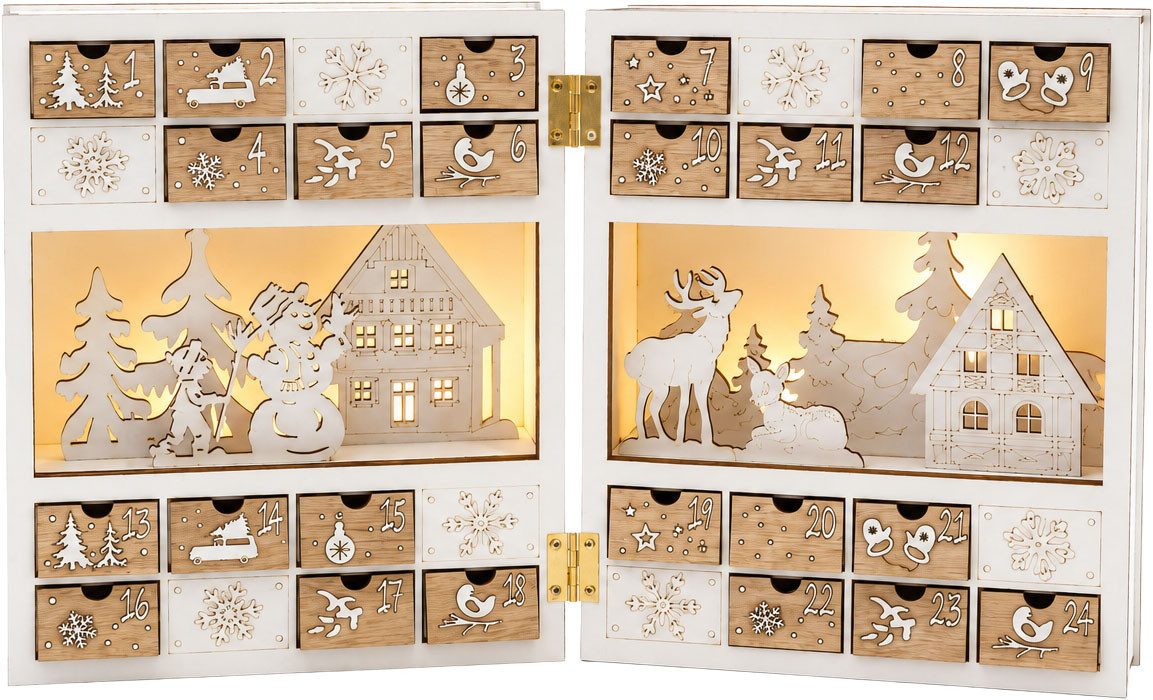 OTTO home befüllbarer Adventskalender mit LED-Beleuchtung, Mit Beleuchtung und 6h-Timer, winterliche Motive, Höhe 22 cm