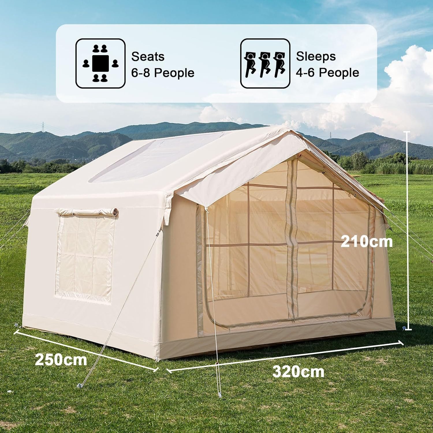 Meulbaty aufblasbares Zelt Vordach Luftzelt mit großem Luftpumpe, Personen: 6 (1 tlg), aus 300D Oxford-Gewebe mit UPF50+-Beschichtung
