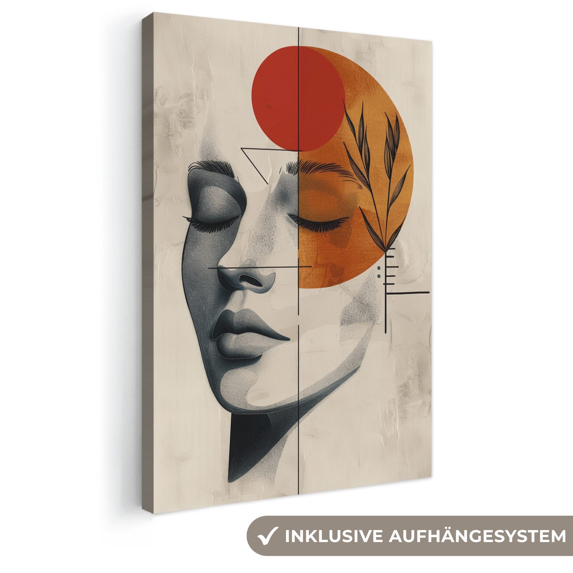 OneMillionCanvasses® Leinwandbild Gesicht - Kreise - Kunst - Modern, Fotodruck (1 St), Leinwand Canvas Wandbild, Wanddekoration 20x30 cm