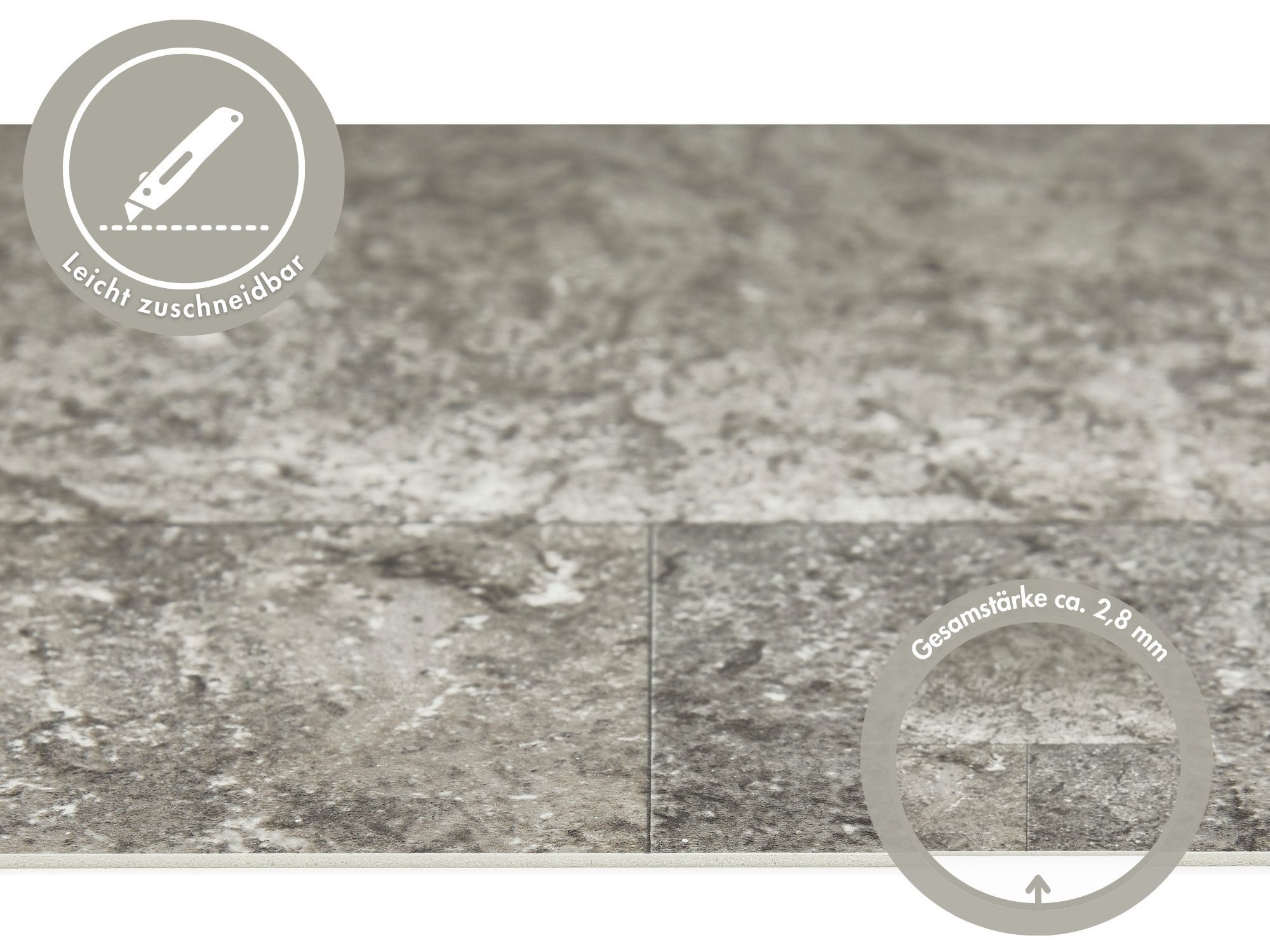 misento Vinylboden Mirage in Fliesen- und Steinoptik, für Feuchtraum- und Privatbereiche, PVC Bodenbelag Meterware 200/400 cm breit, Stärke 2,8 mm