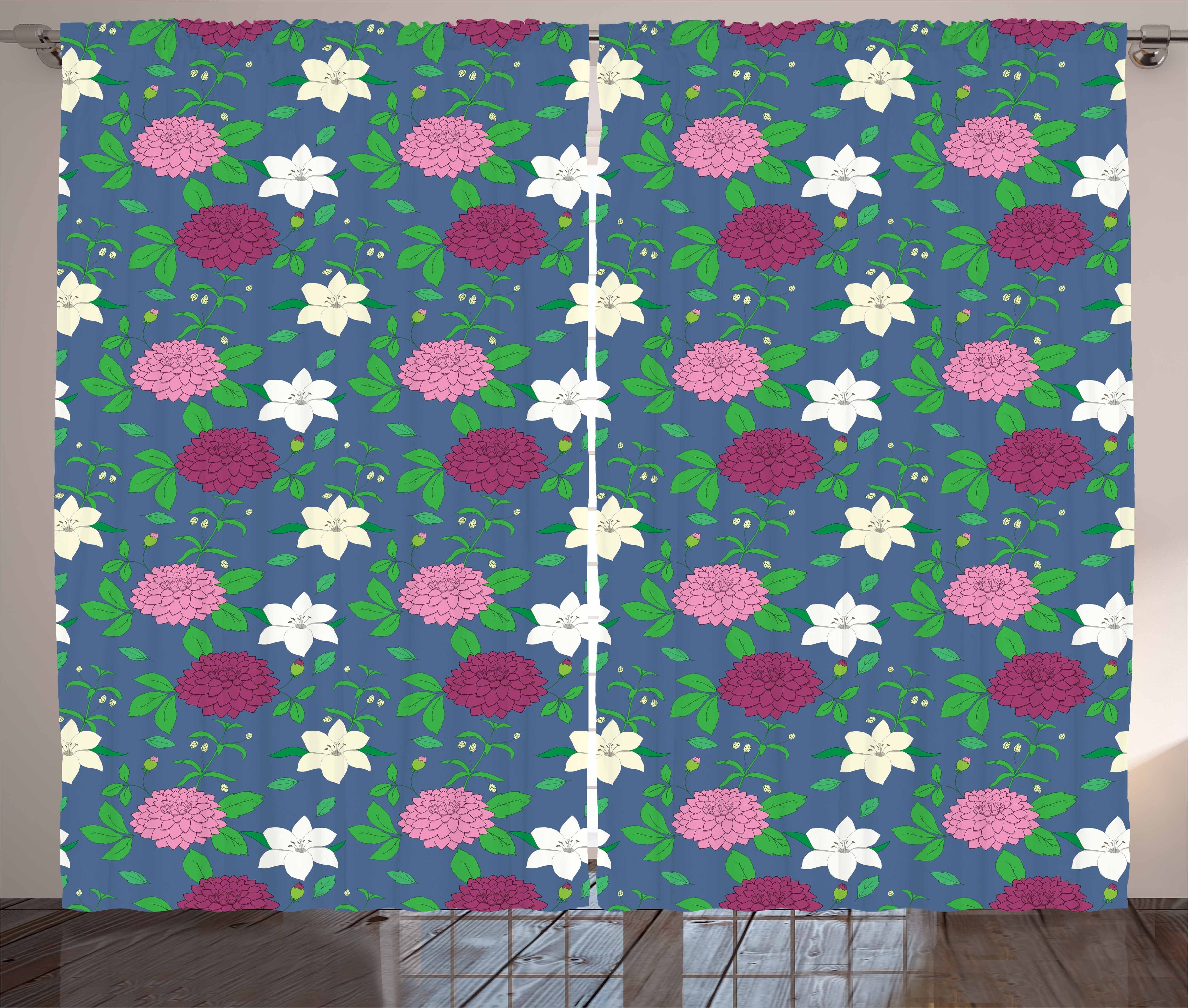 Gardine Schlafzimmer Kräuselband Vorhang mit Schlaufen und Haken, Abakuhaus, Blume Bloosming Blüten und Blätter