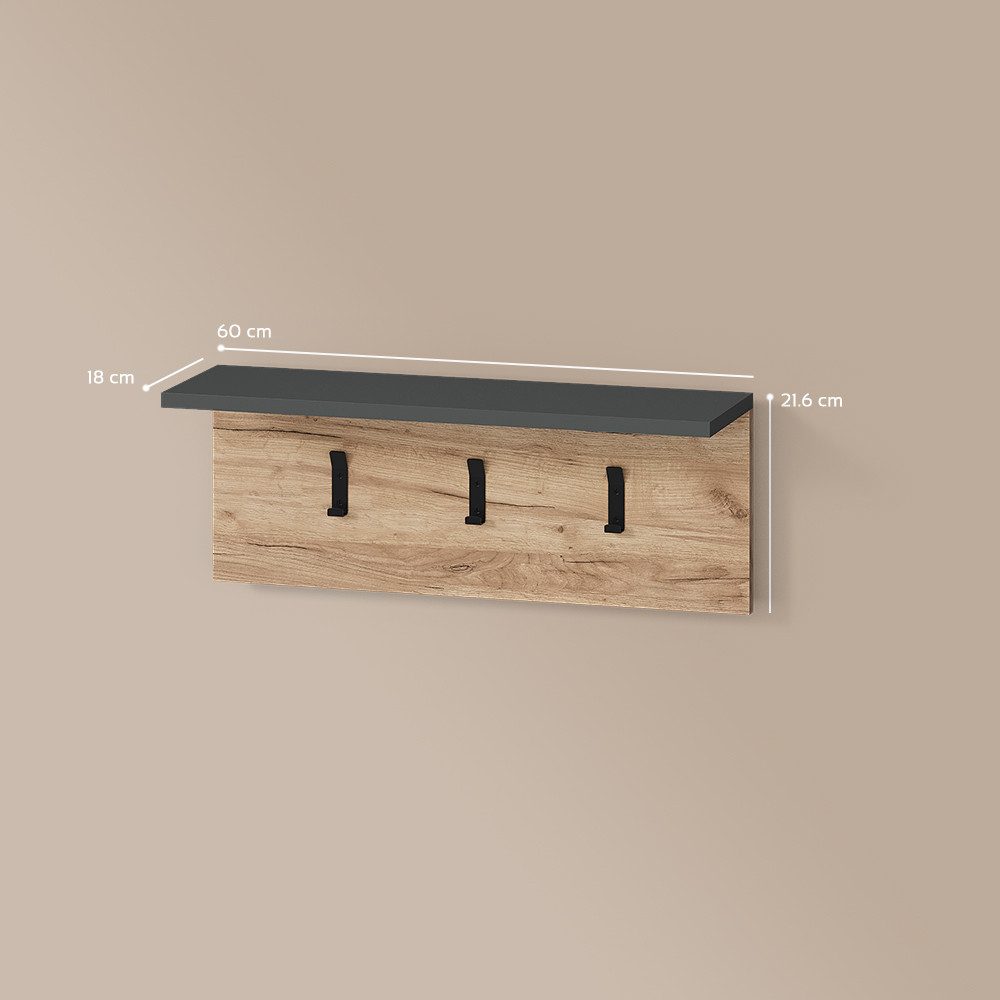 Livinity® Garderobenschrank Ortello, Anthrazit/Goldkraft Eiche/Goldkraft Eiche, 60 x 21.6 cm (1-St)