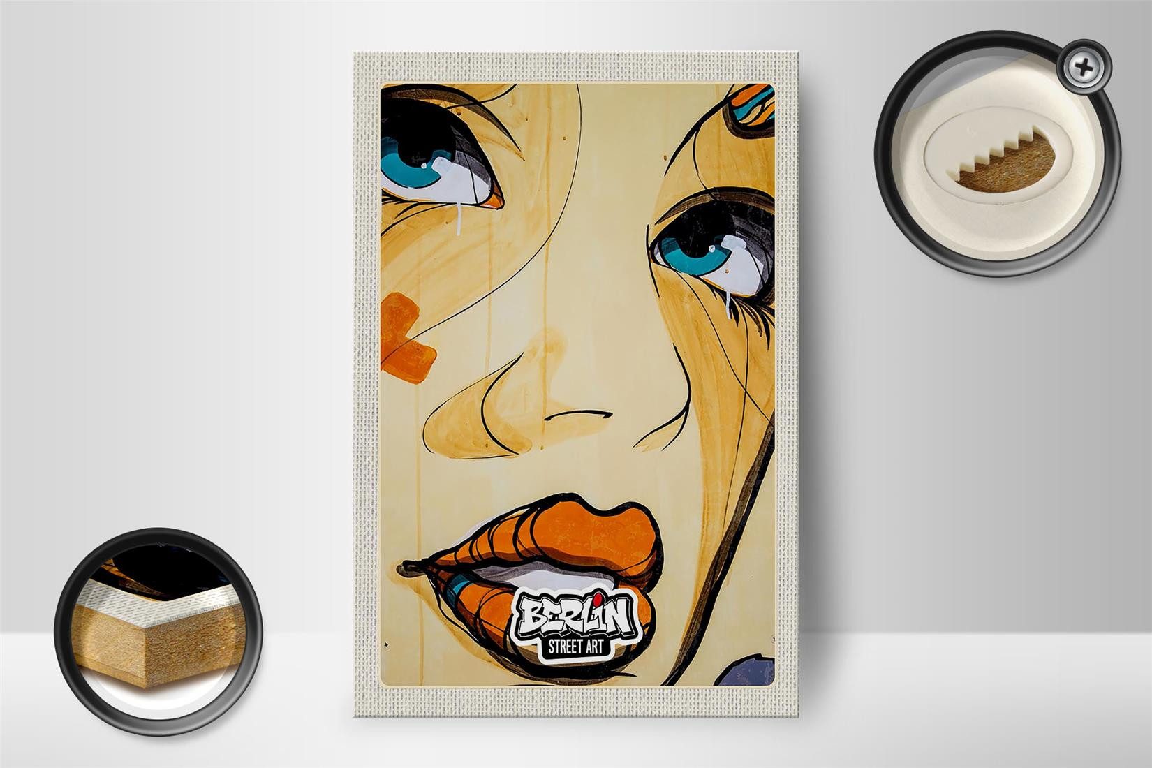Femer GmbH Holzbild Reise 12x18 cm Berlin Street Art weinende Frau, (1 St), Glatte Holzfaserplatte (MDF), vorn beschichtet