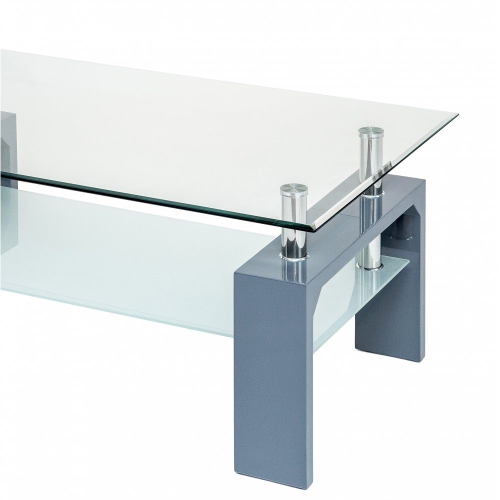 MODENA Concept Glastisch Grau/Ablageplatte Gestell Satinoptik Couchtisch Couchtisch