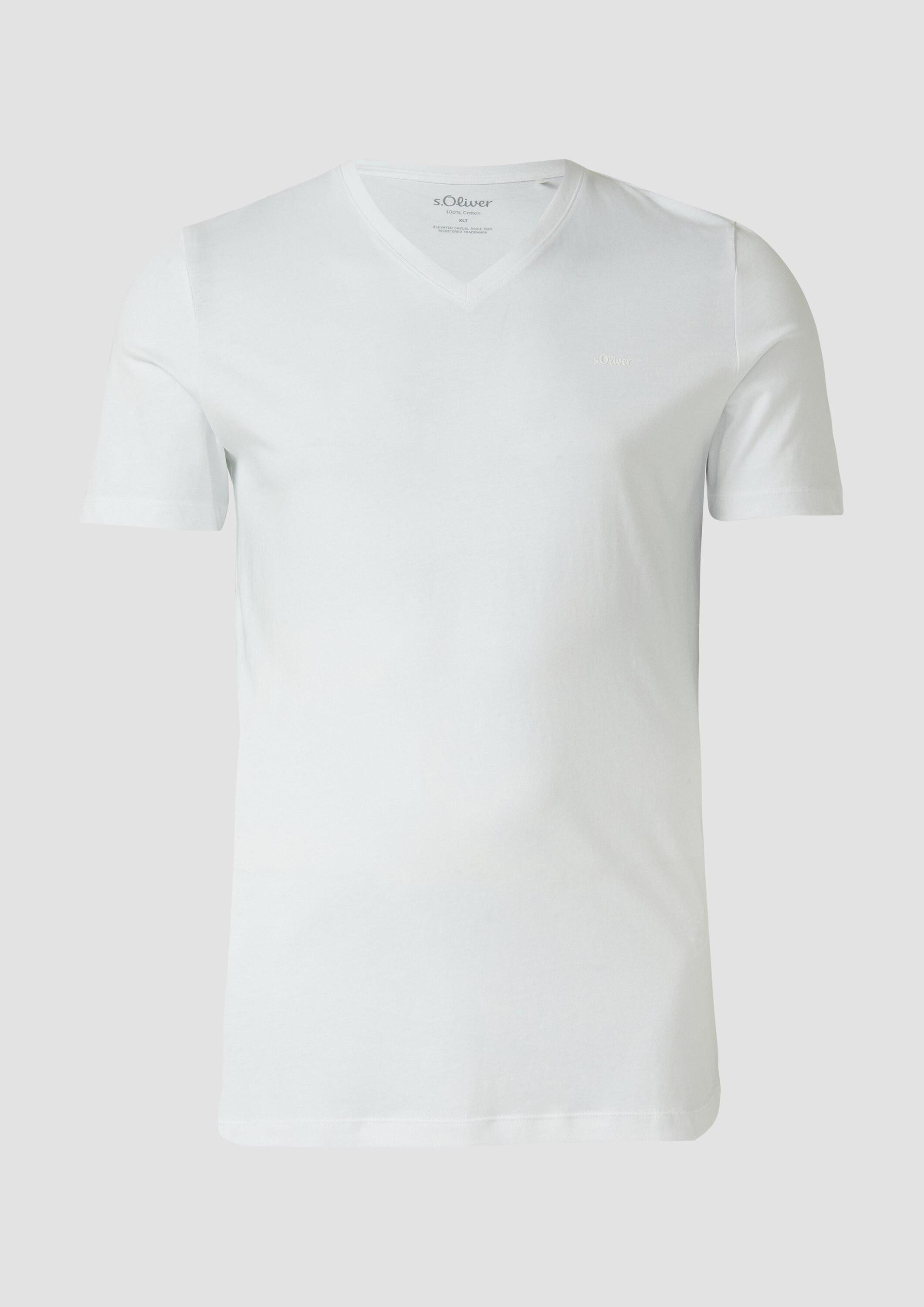 s.Oliver Kurzarmshirt T-Shirt Basic V-Shirt mit Logo-Print auf der Front