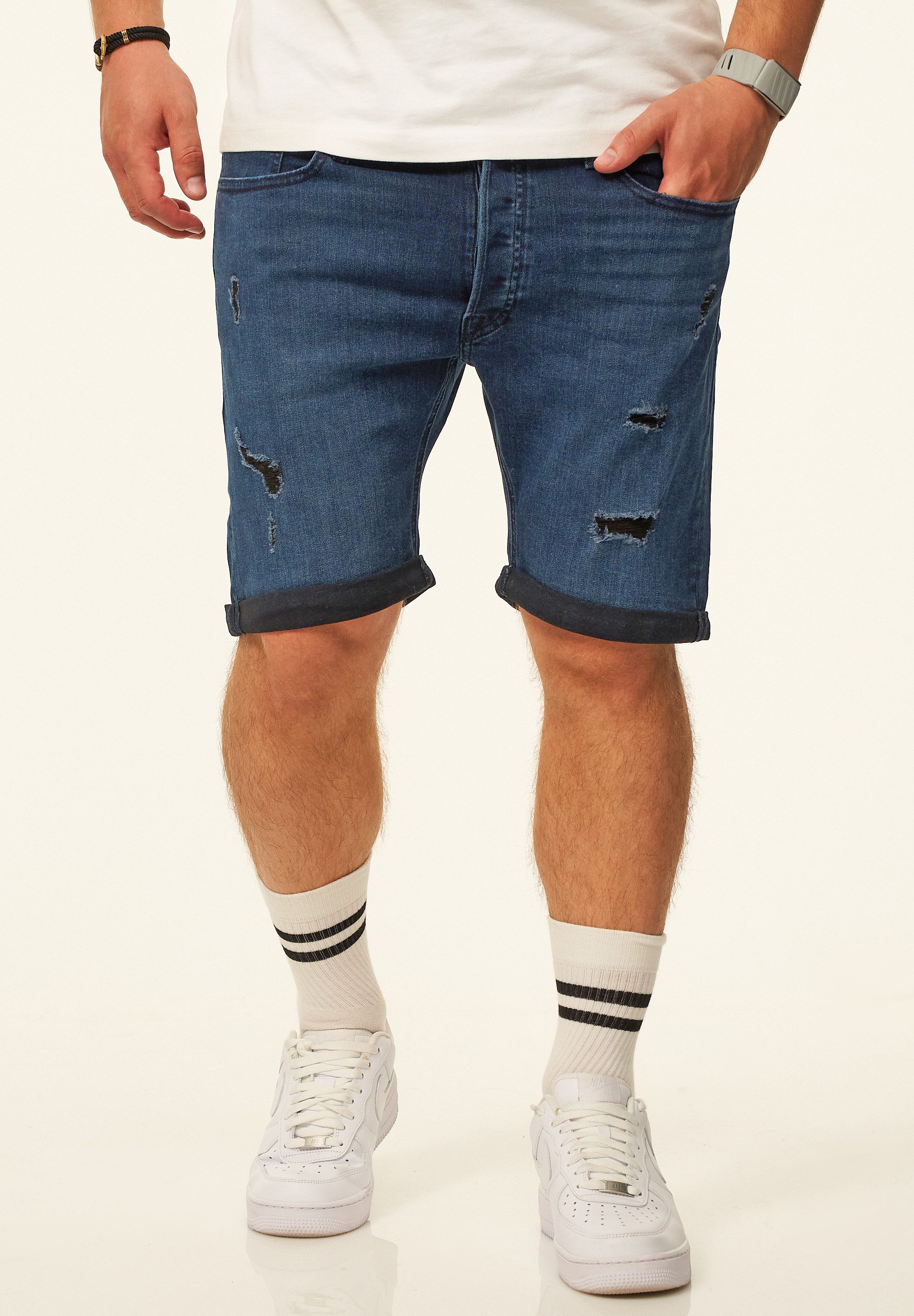 Jack & Jones Jeansshorts RICK Kurze Hose Original Denim mit Stretch Kurze Jeanshose im Destroyed Look & Regular-Fit für Herren – Bild 3 von 5
