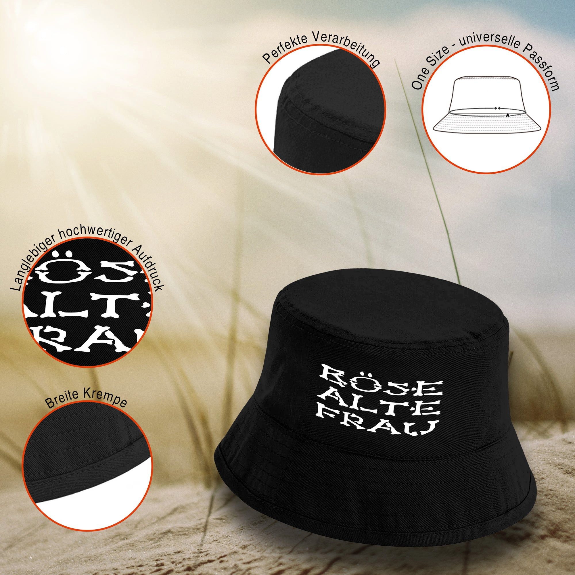 Herzbotschaft Sonnenhut Bucket Hat Böse alte Frau (Unisex Einheitsgröße, Sommerhut mit Spruch, Festivalhut, Fischerhut) für Damen & Herren
