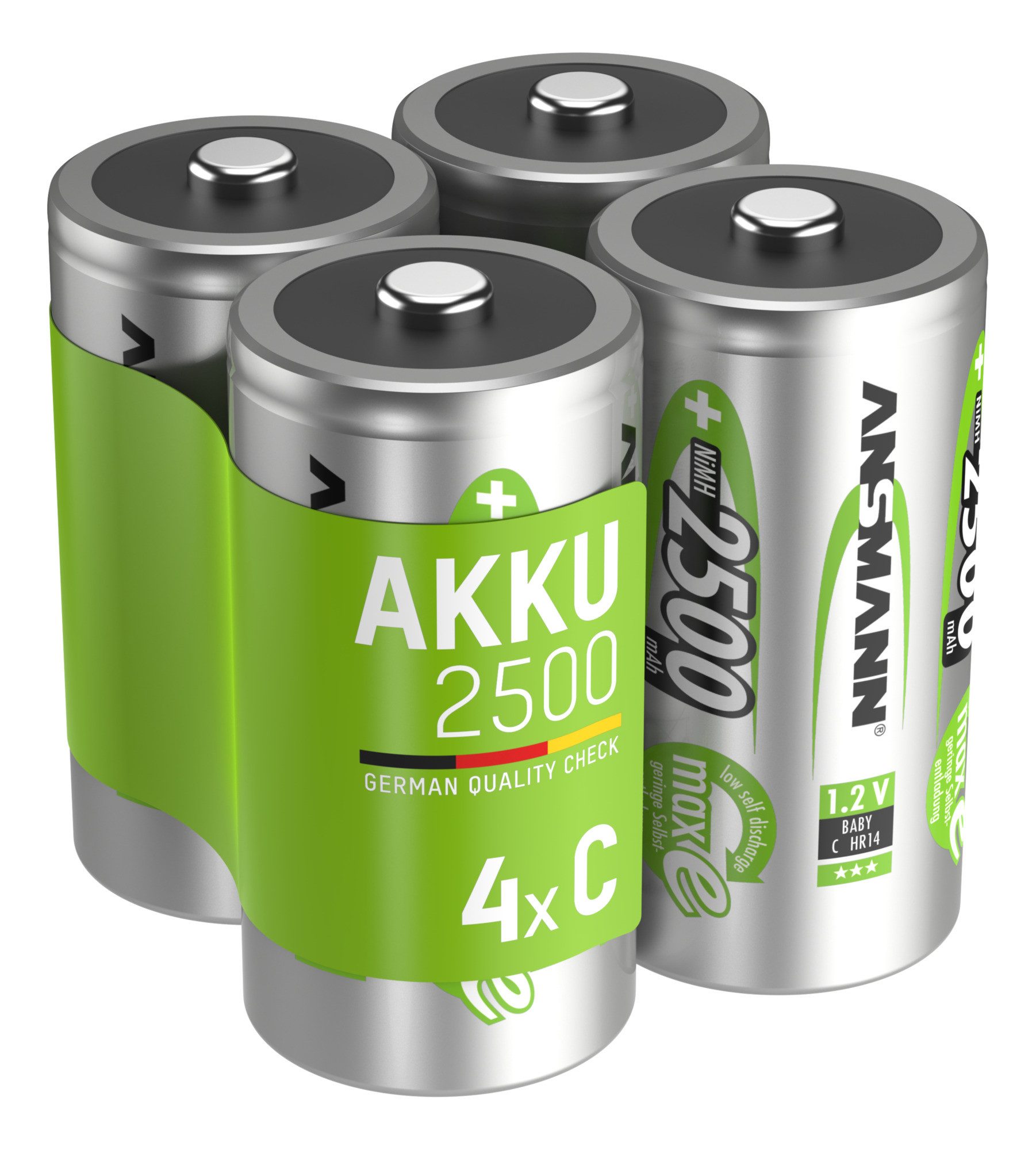 ANSMANN AG Akku C 2500mAh Baby NiMH 1,2V – 1000x wiederaufladbar (4 Stück) Akku 2500 mAh (1.2 V)