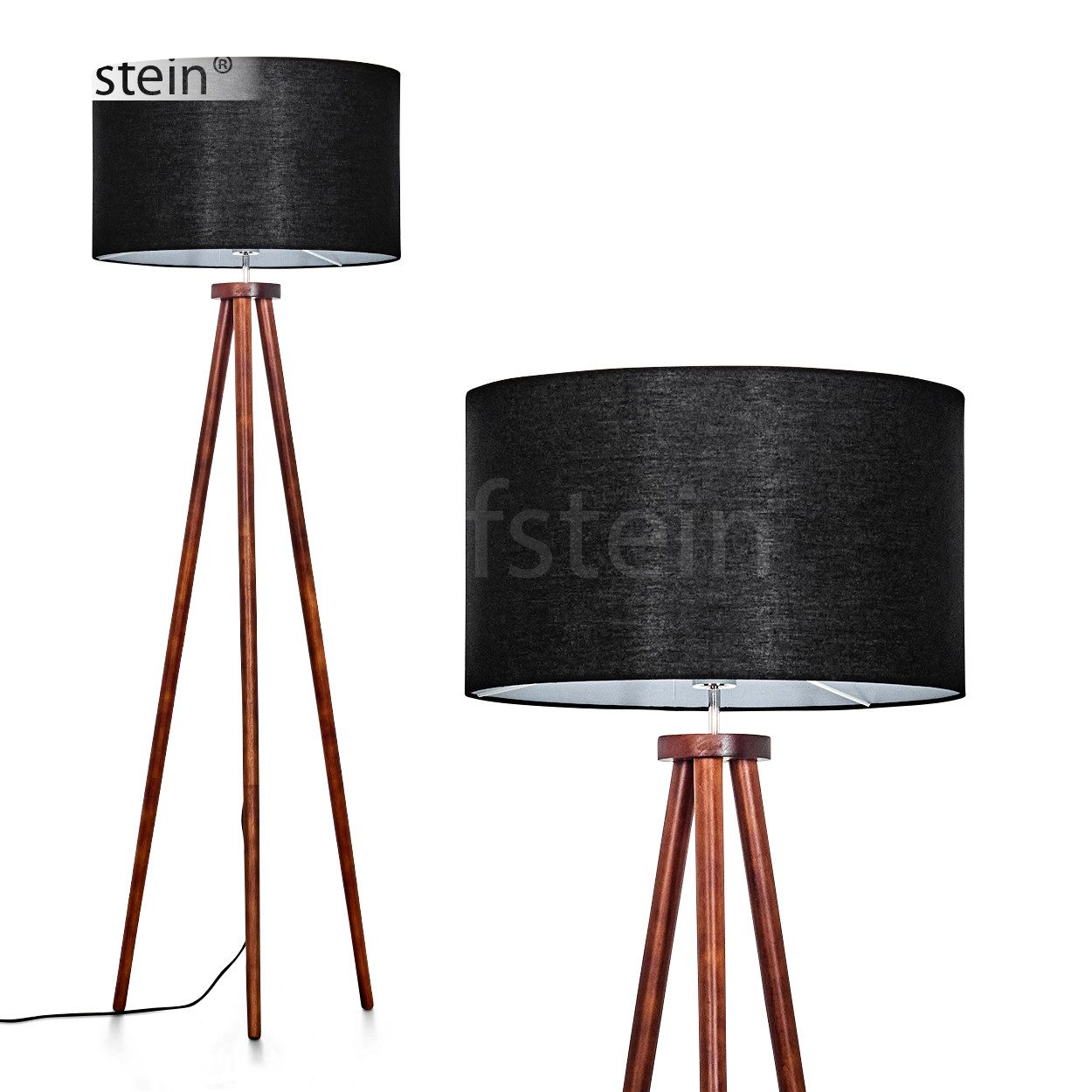 hofstein Stehlampe Stehlampe aus Holz/Stoff in Dunkelbraun/Schwarz/Weiß, oh günstig online kaufen