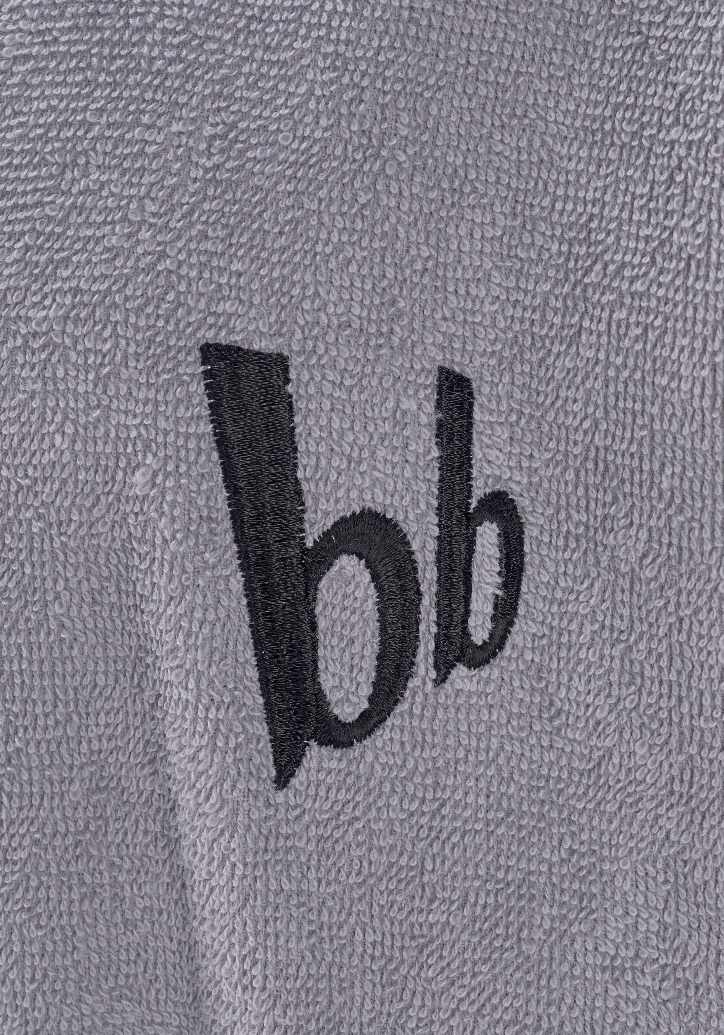 Bruno Banani Bademantel, S-4XL farblich Langform, grau Walkfrottee, Roy, Baumwolle, mit abgesetzten Streifen, Herrenbademantel Gürtel, Kimono-Kragen