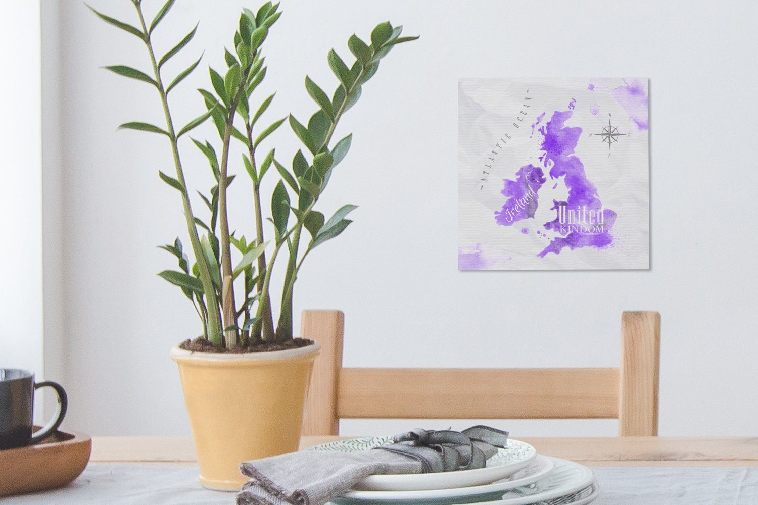 OneMillionCanvasses® Leinwandbild Karte Leinwand (1 - - Wohnzimmer England St), Schlafzimmer Bilder Aquarell, für